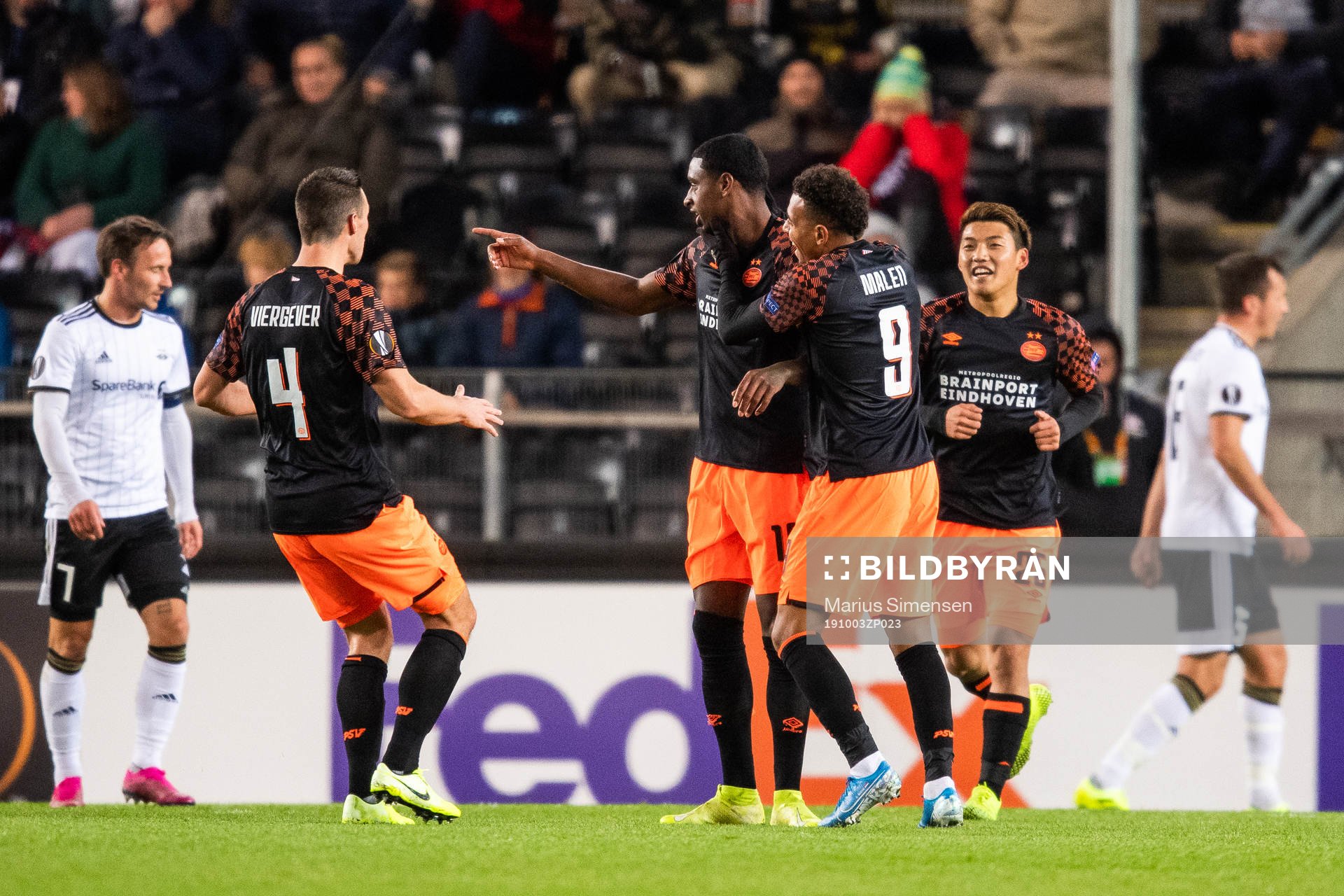 Pablo Rosario of PSV Eindhoven celebrates scoring 0-1