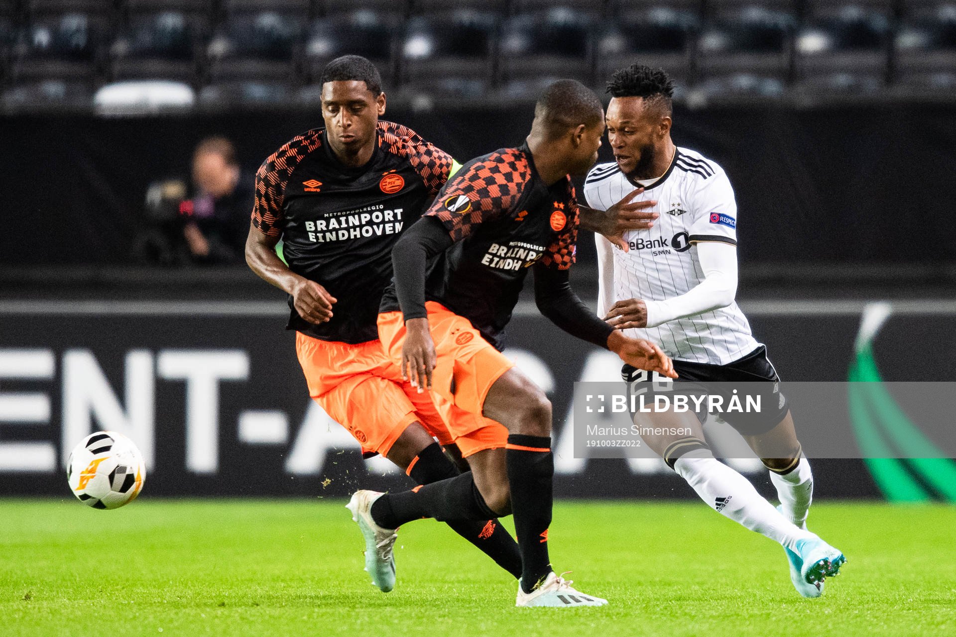 Samuel Adegbenro of Rosenborg and Pablo Rosario of PSV