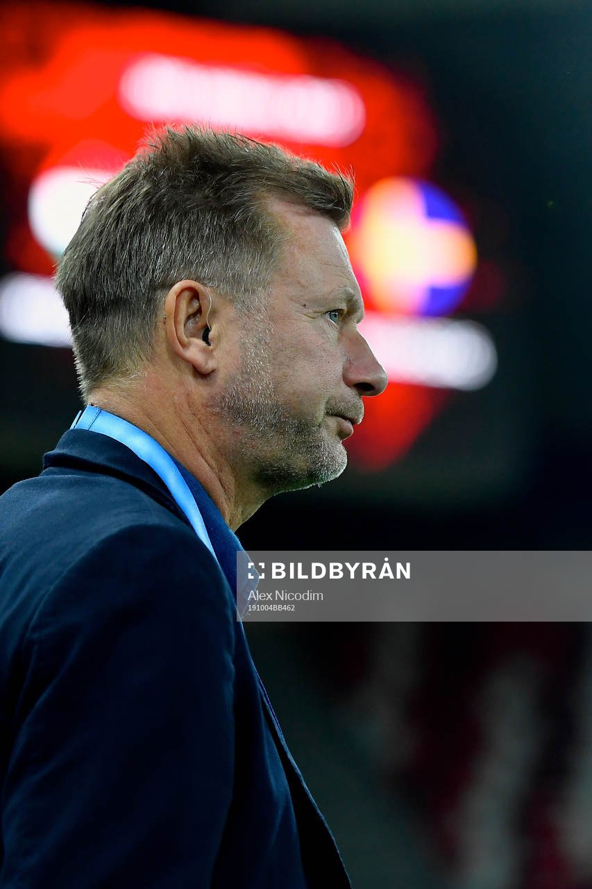 Peter Gerhardsson, head coach of Sweden, reacts