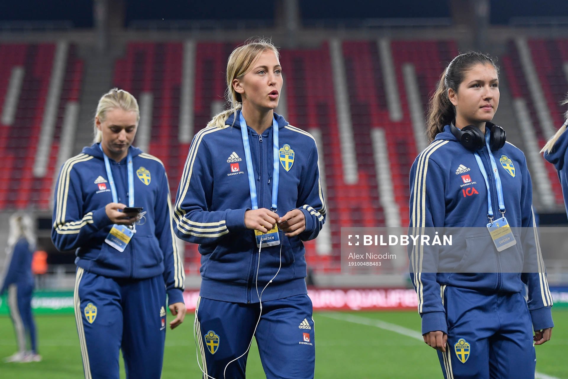 Players of Sweden inspects the pitch of the DVTK Stadium