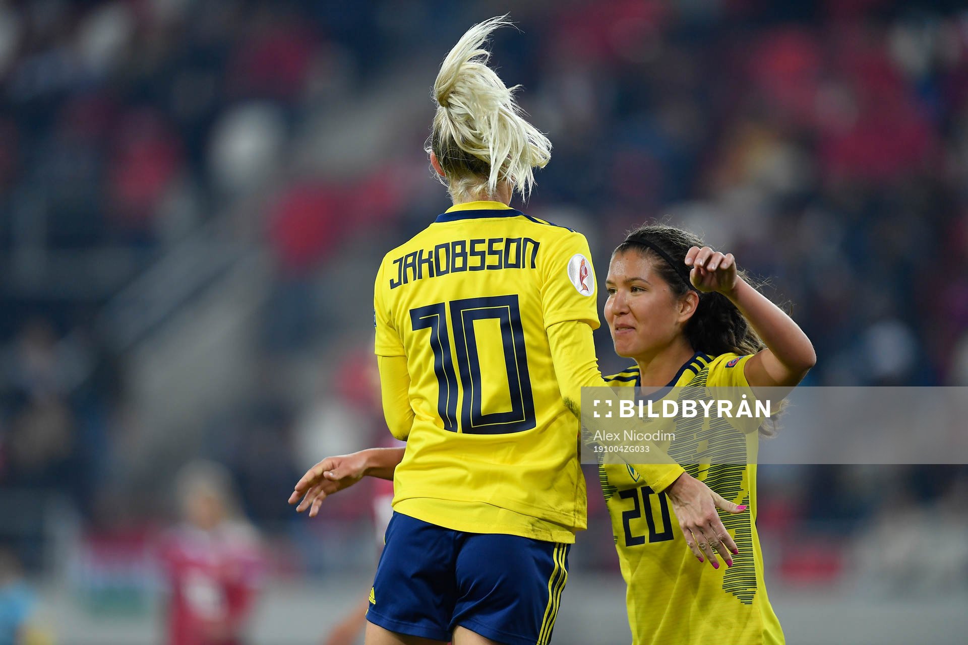 Sofia Jakobsson and Loreta Kullashi of Sweden celebrate