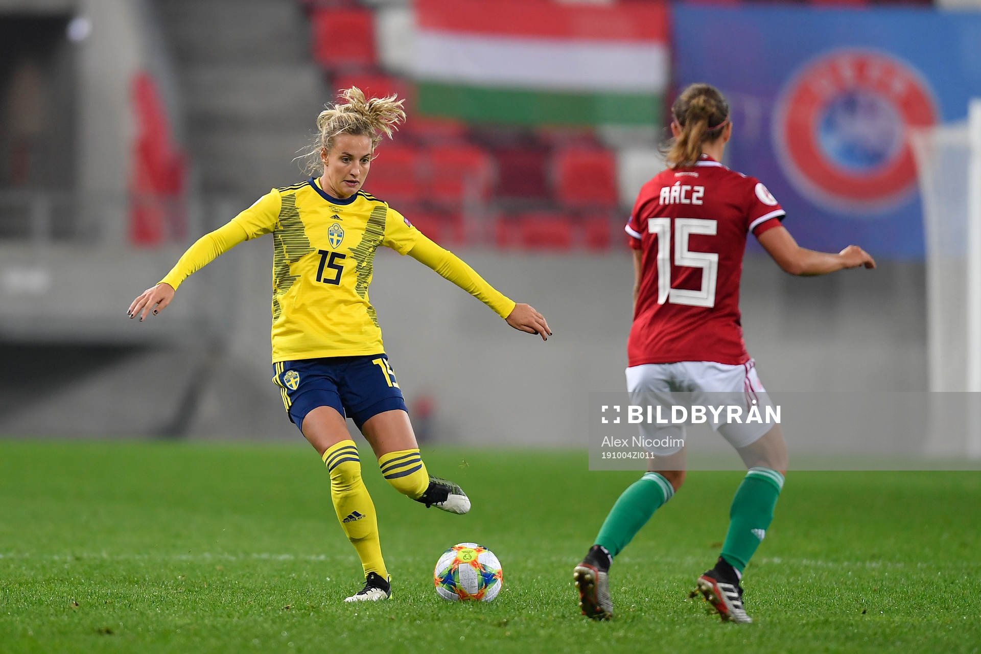 Nathalie Björn of Sweden vies against Zsofia Racz of