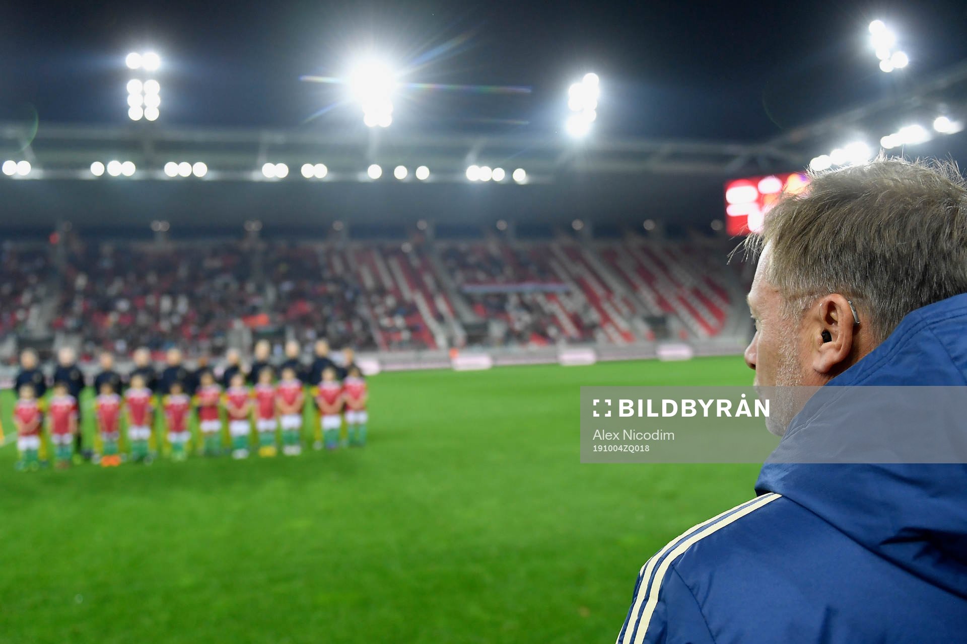 Peter Gerhardsson, head coach of Sweden is listening to the