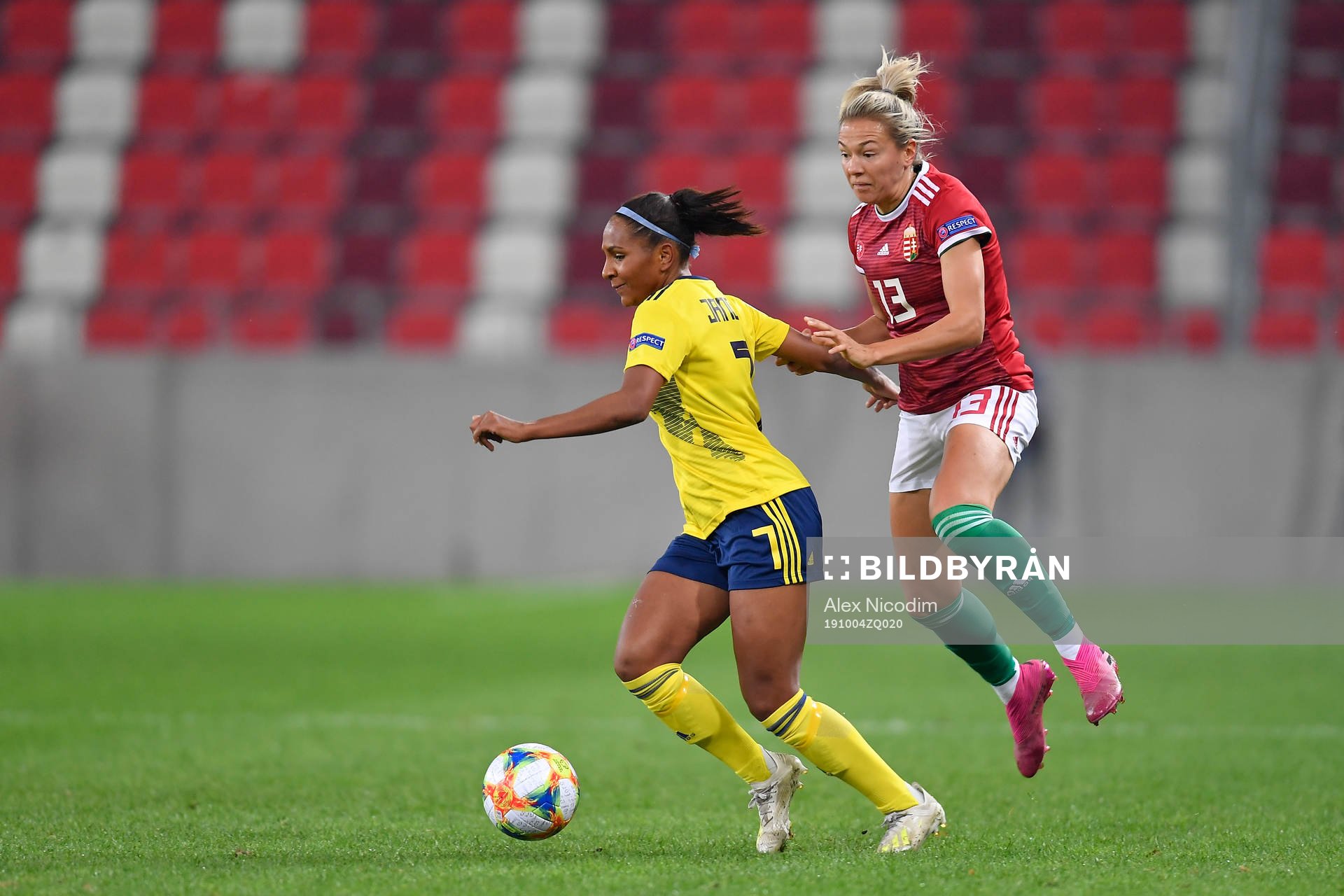 Madelen Janogy of Sweden vies against Fanni Vago of Hungary
