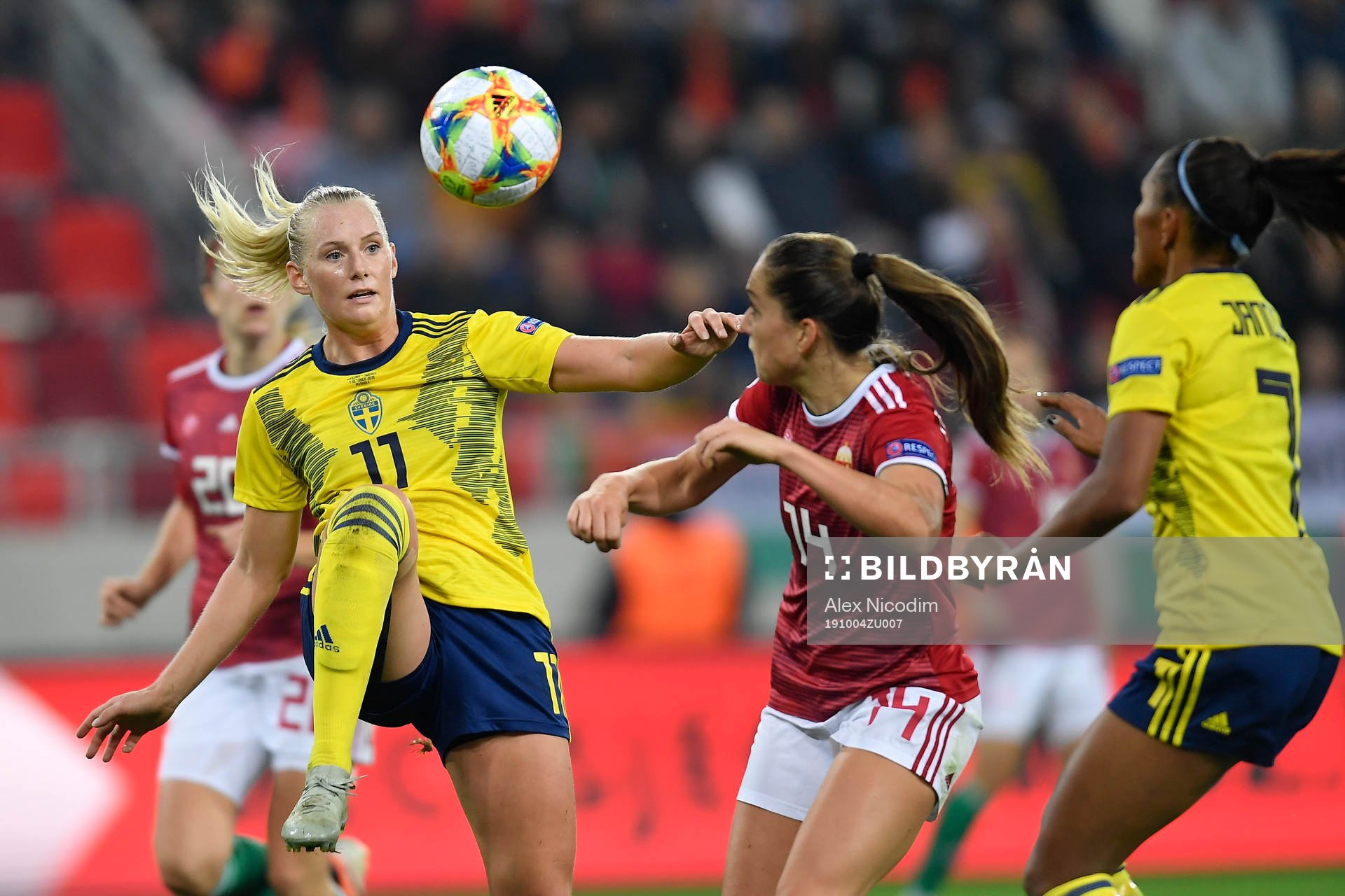 Stina Blackstenius of Sweden vies against Evelin Mosdoczi