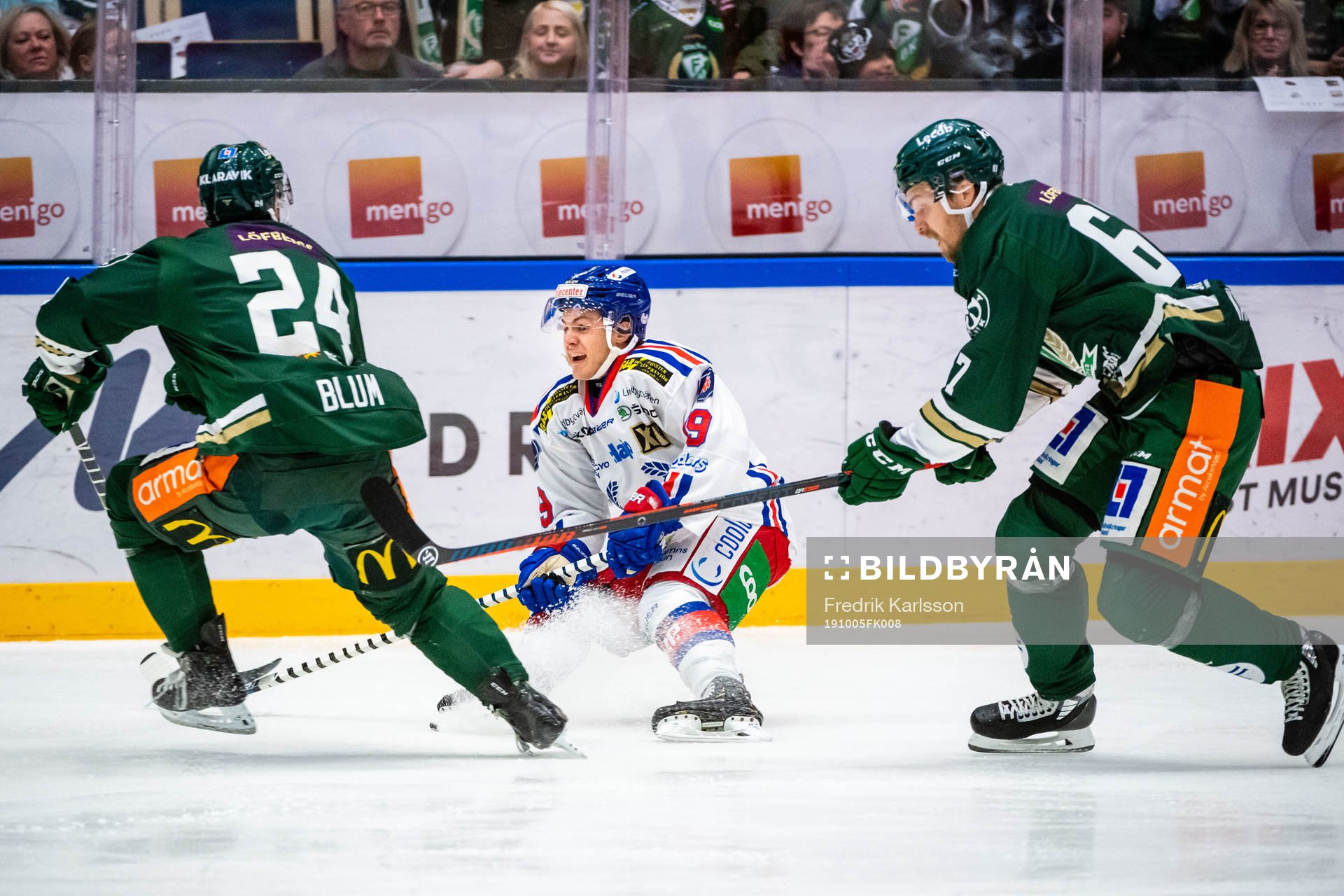 Färjestads Jonathon Blum och Jamo Kärki och Oskarshamns