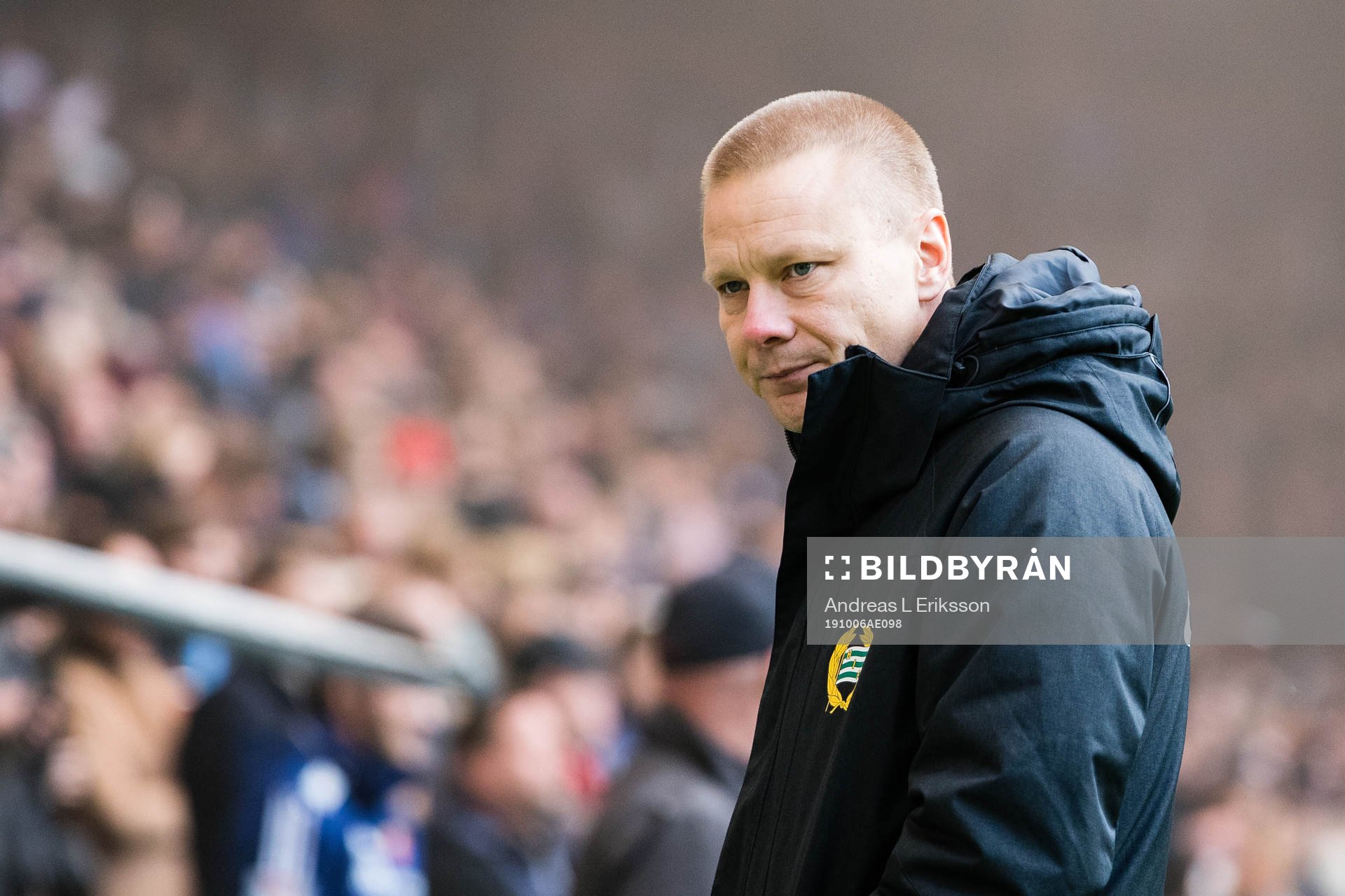 Hammarbys tränare Stefan Billborn innan fotbollsmatchen i Allsvenskan mellan Djurgården och Hammarby den 6 oktober 2019 i Stockholm.