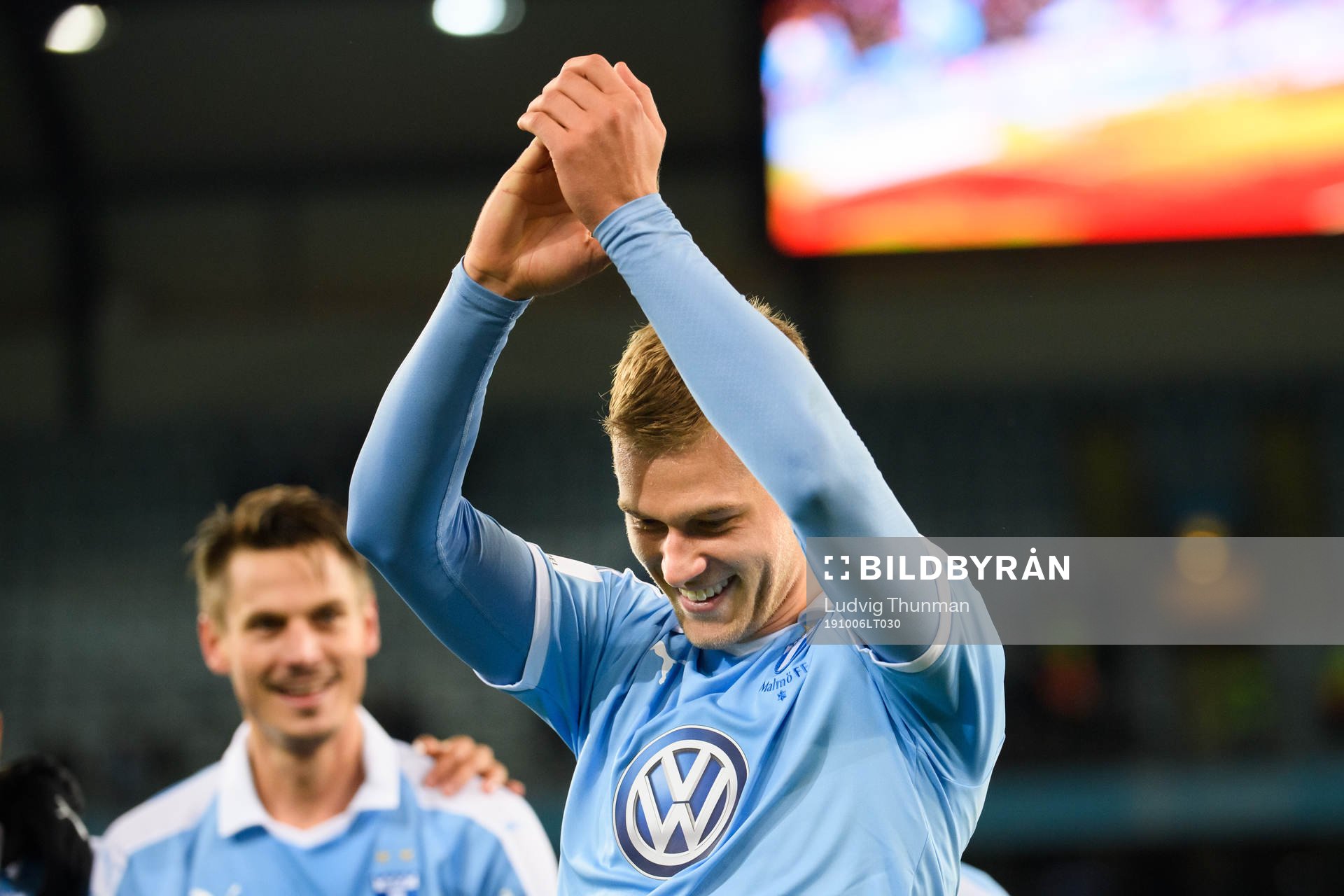 Malmö FFs Felix Beijmo jublar efter fotbollsmatchen i Allsvenskan mellan Malmö FF och IFK Göteborg den 6 oktober 2019 i Malmö.
