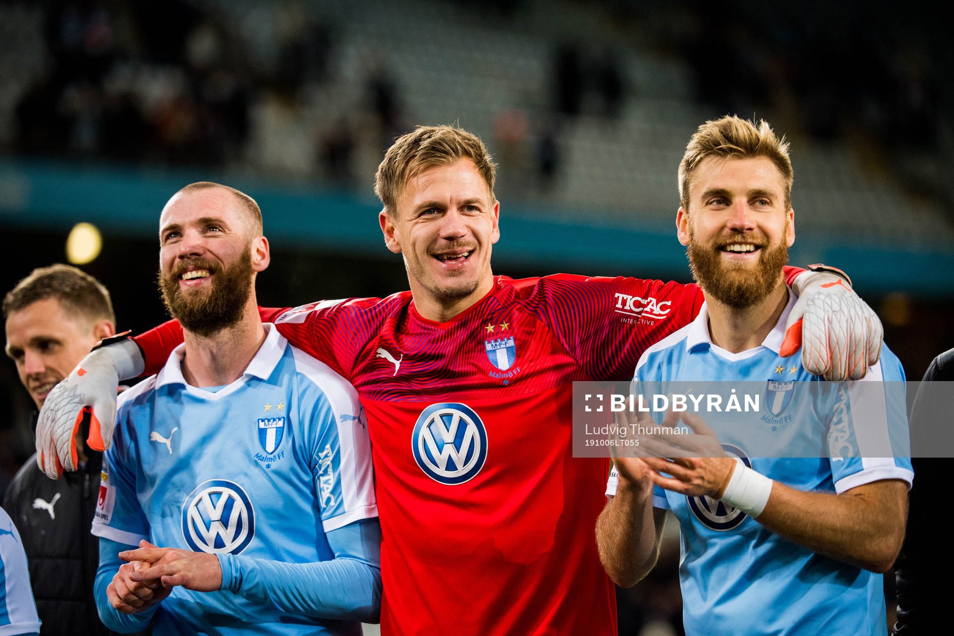 Malmö FFs Jo Inge Berget, målvakt Johan Dahlin och Rasmus