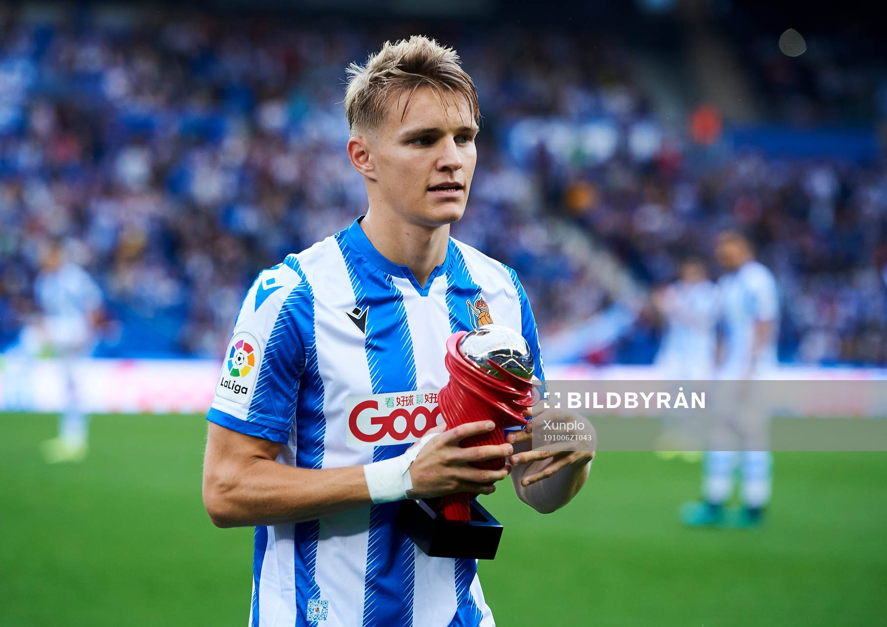 Xavi Prieto gives Martin Odegaard of Real Sociedad the