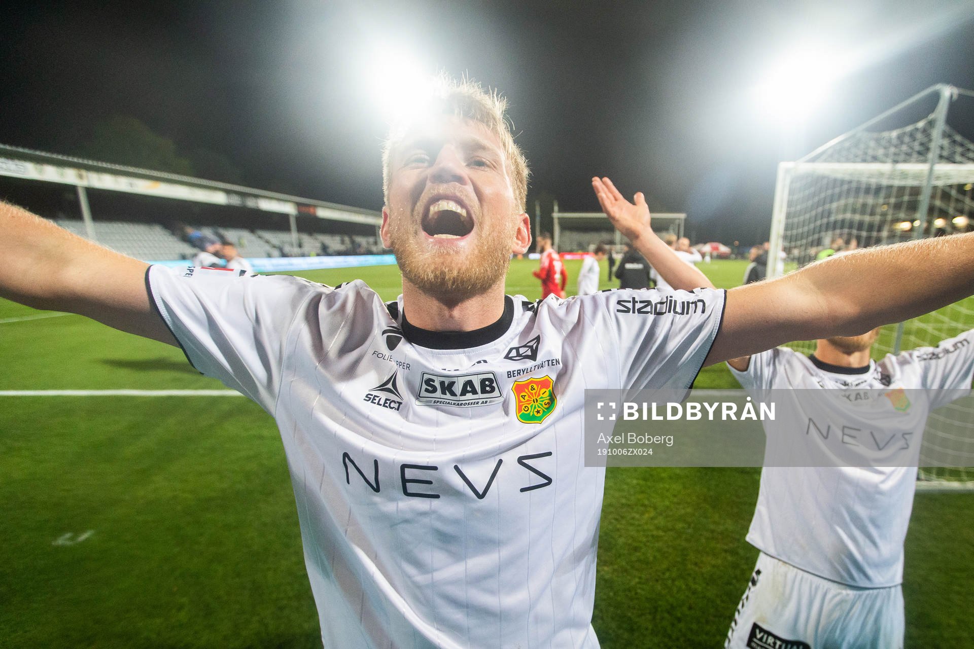 GAIS Carl Elfgren Nyström jublar efter fotbollsmatchen i Superettan mellan Jönköping och GAIS den 6 oktober 2019 i Jönköping.
