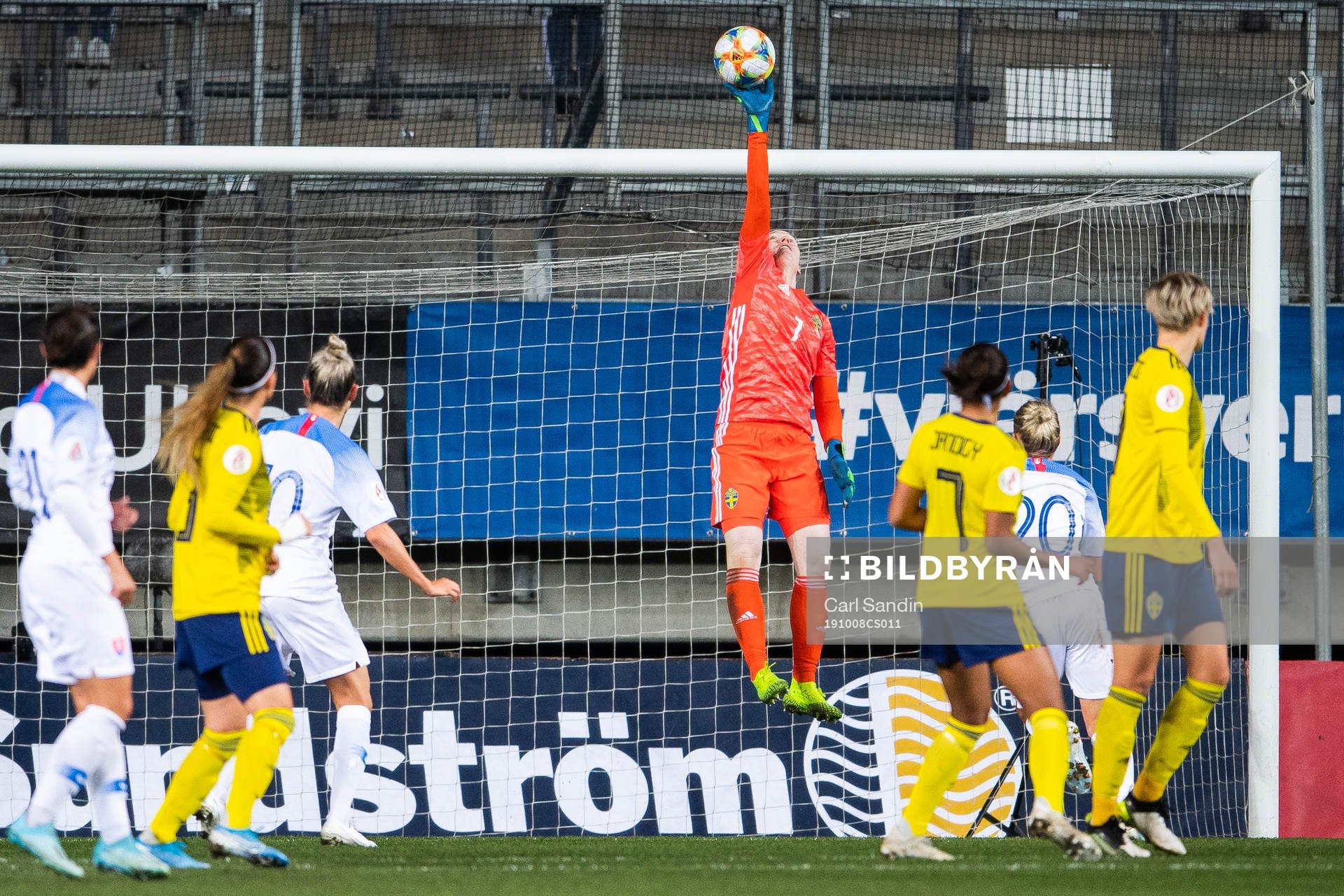 Goalkeeper Hedvig Lindahl of Sweden with a save