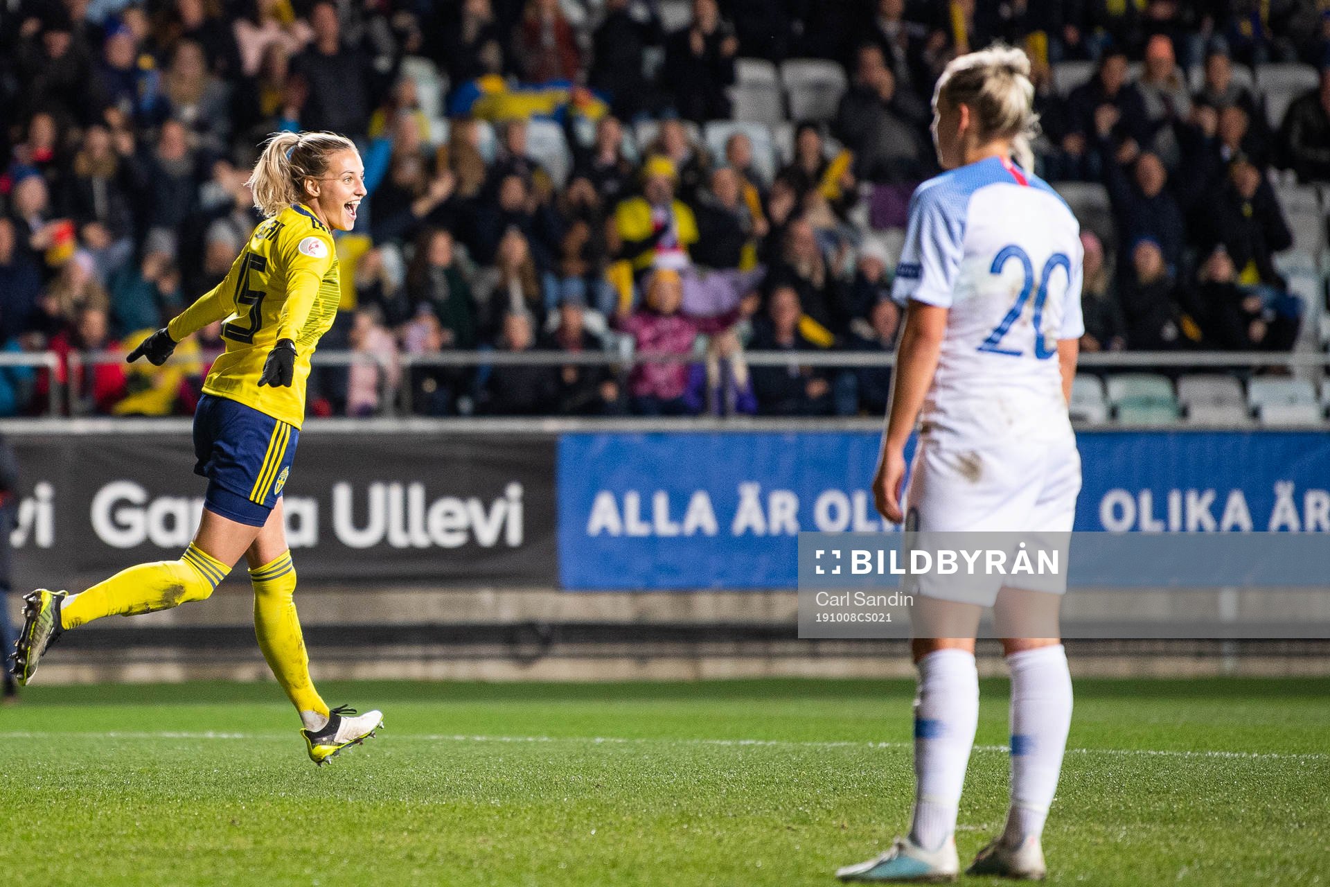 Nathalie Björn of Sweden celebrates scoring 4-0