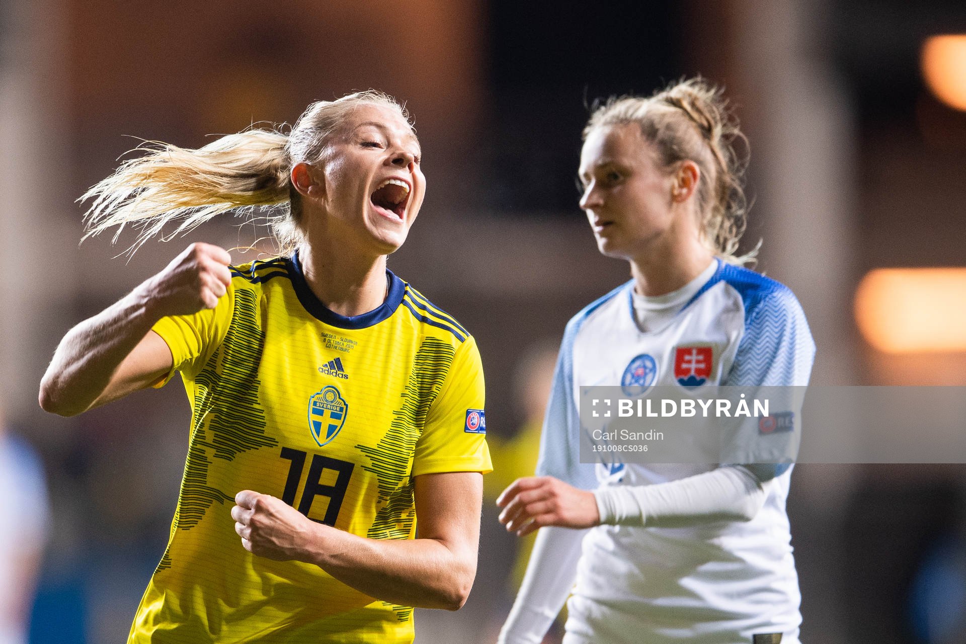 Fridolina Rolfö of Sweden celebrates scoring 7-0 while