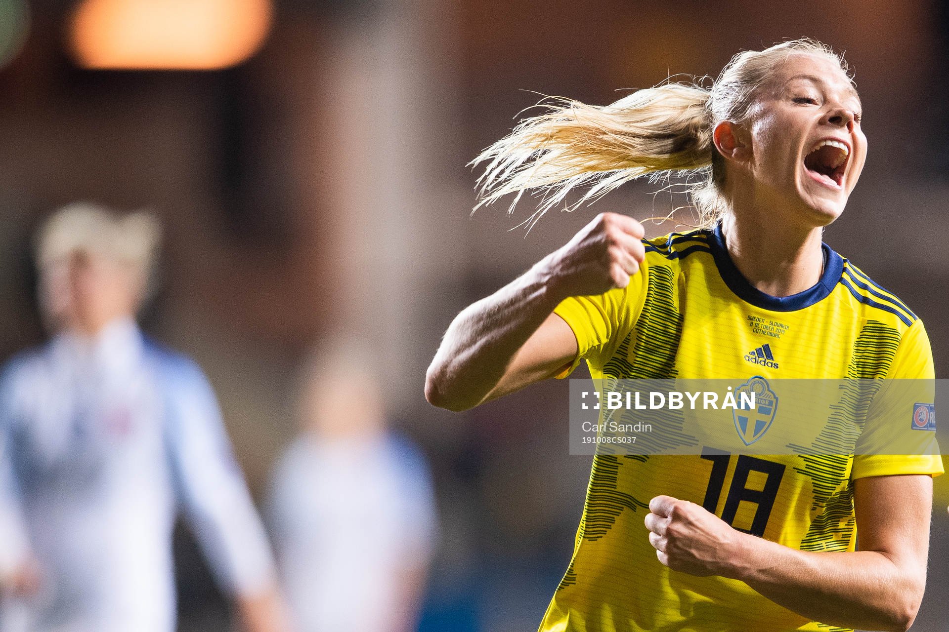 Fridolina Rolfö of Sweden celebrates scoring 7-0