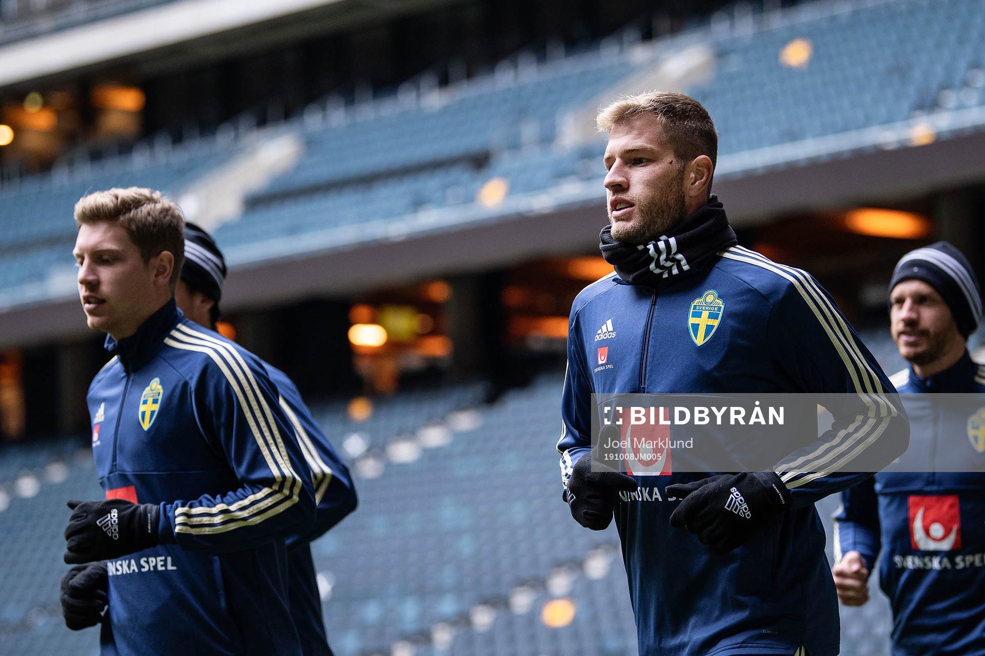 Alexander Fransson and Riccardo Gagliolo of the Swedish national football team during a training session on October 8, 2019 in Stockholm.