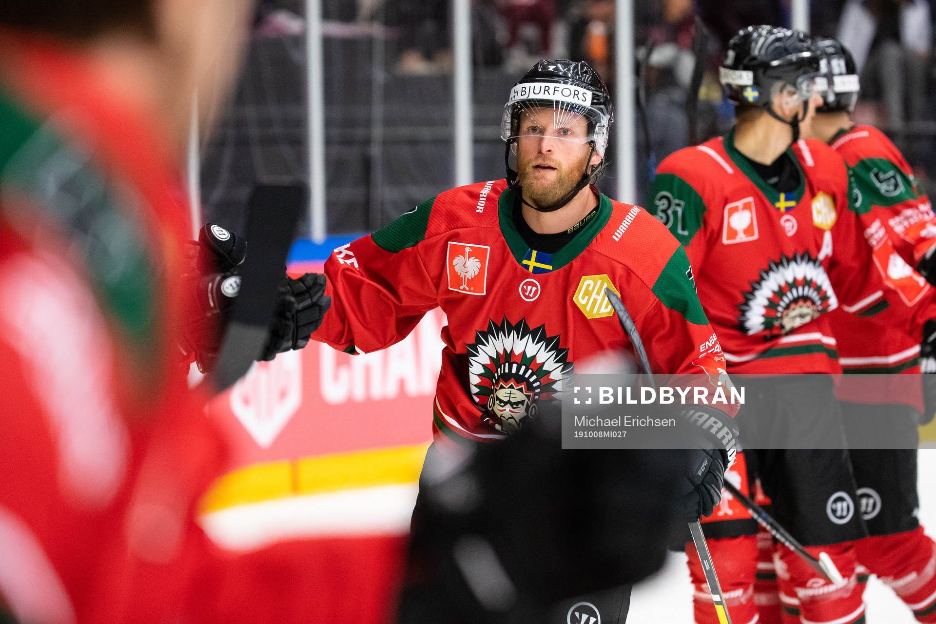 Karl Stollery of Frölunda celebrates  scoring 3-1