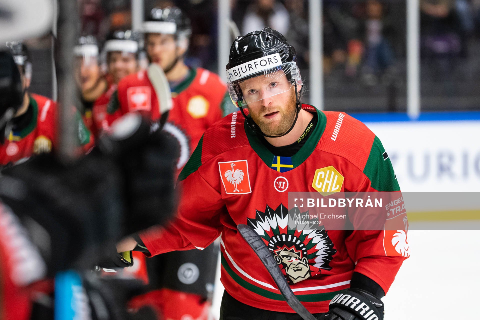 Karl Stollery of Frölunda celebrates  scoring 3-1