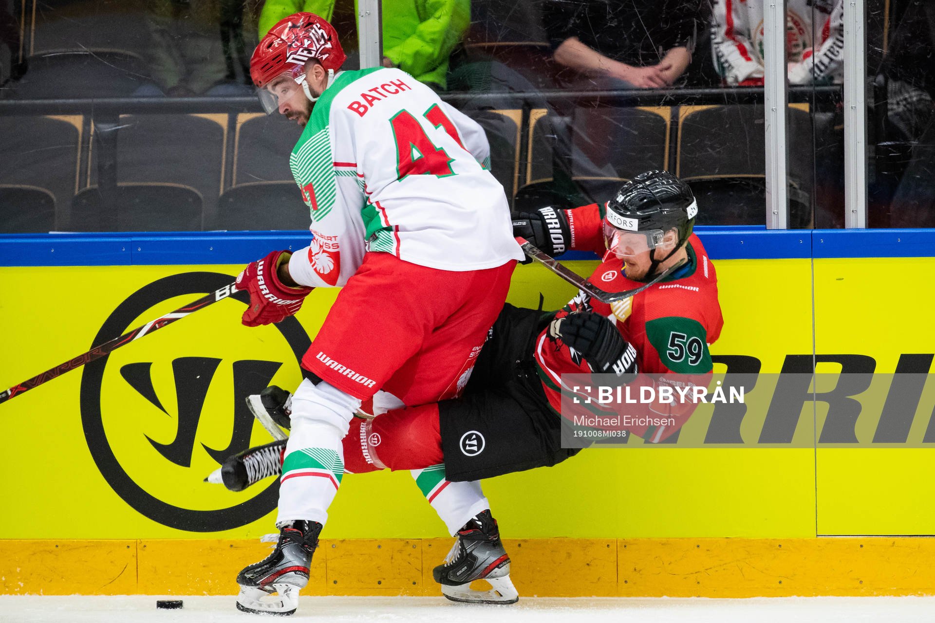 Josh Batch of Cardiff hits Simon Hjalmarsson of Frölunda