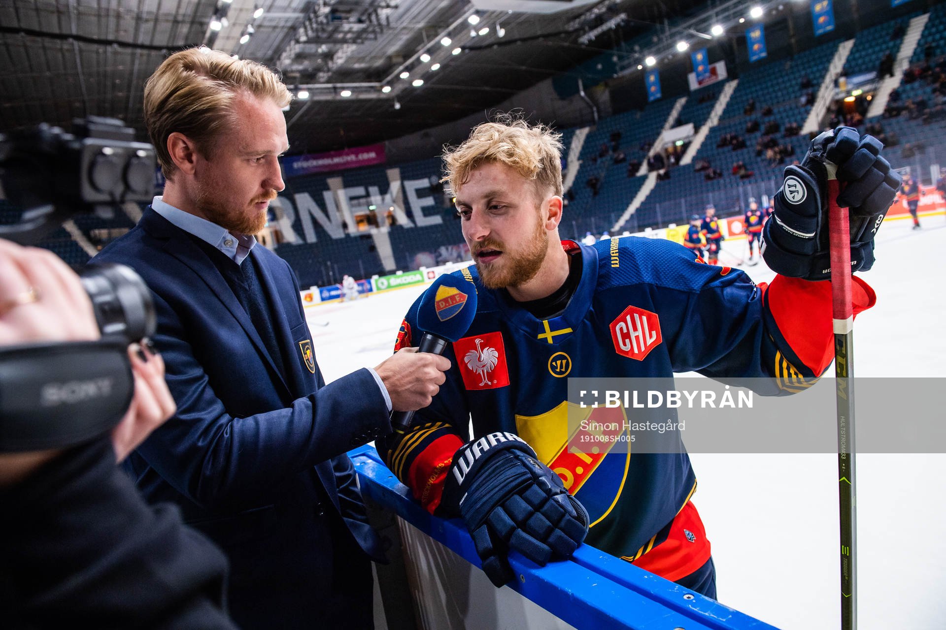 Linus Hultström of Djurgården ahead the CHL ice hockey