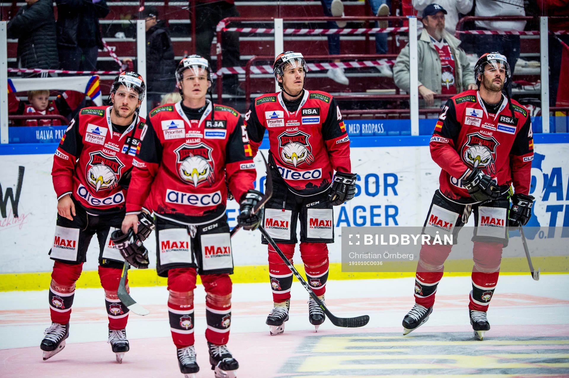 Malmö Redhawks spelare deppar med lagkamraterna