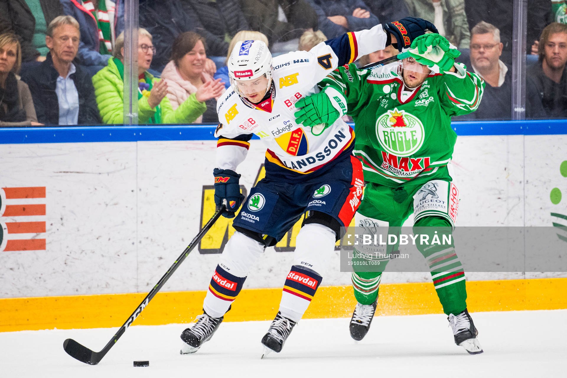 Djurgårdens Marcus Högström och Rögles Daniel Zaar