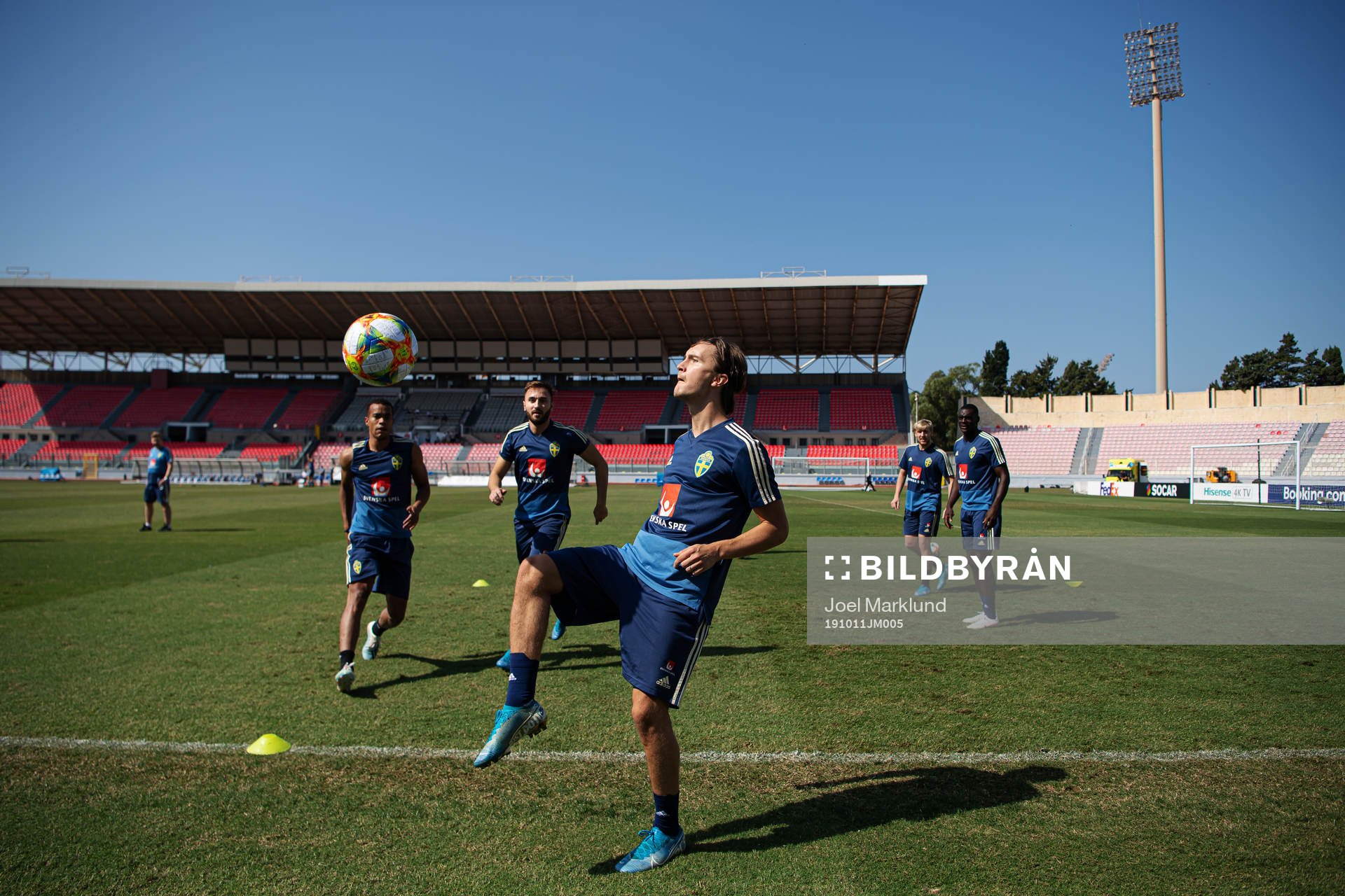 Robin Quaison, Muamer Tankovic, Kristoffer Olsson, Emil Forsberg and Ken Sema of the Swedish national football team during a training session on October 11, 2019 in Ta'Qali.
