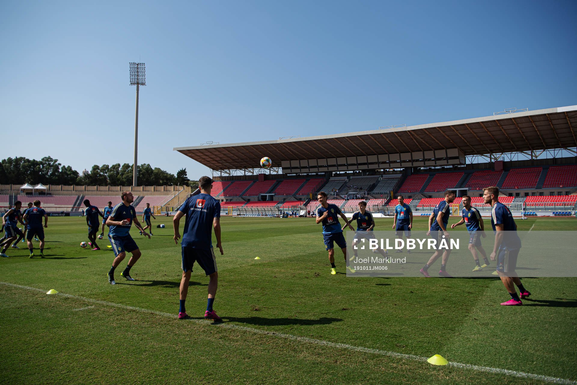 Andreas Granqvist, Mikael Lustig, Albin Ekdal, Victor Nilsson Lindelöf, Marcus Berg, Sebastian Larsson and Riccardo Gagliolo of the Swedish national football team during a training session on October 11, 2019 in Ta'Qali.