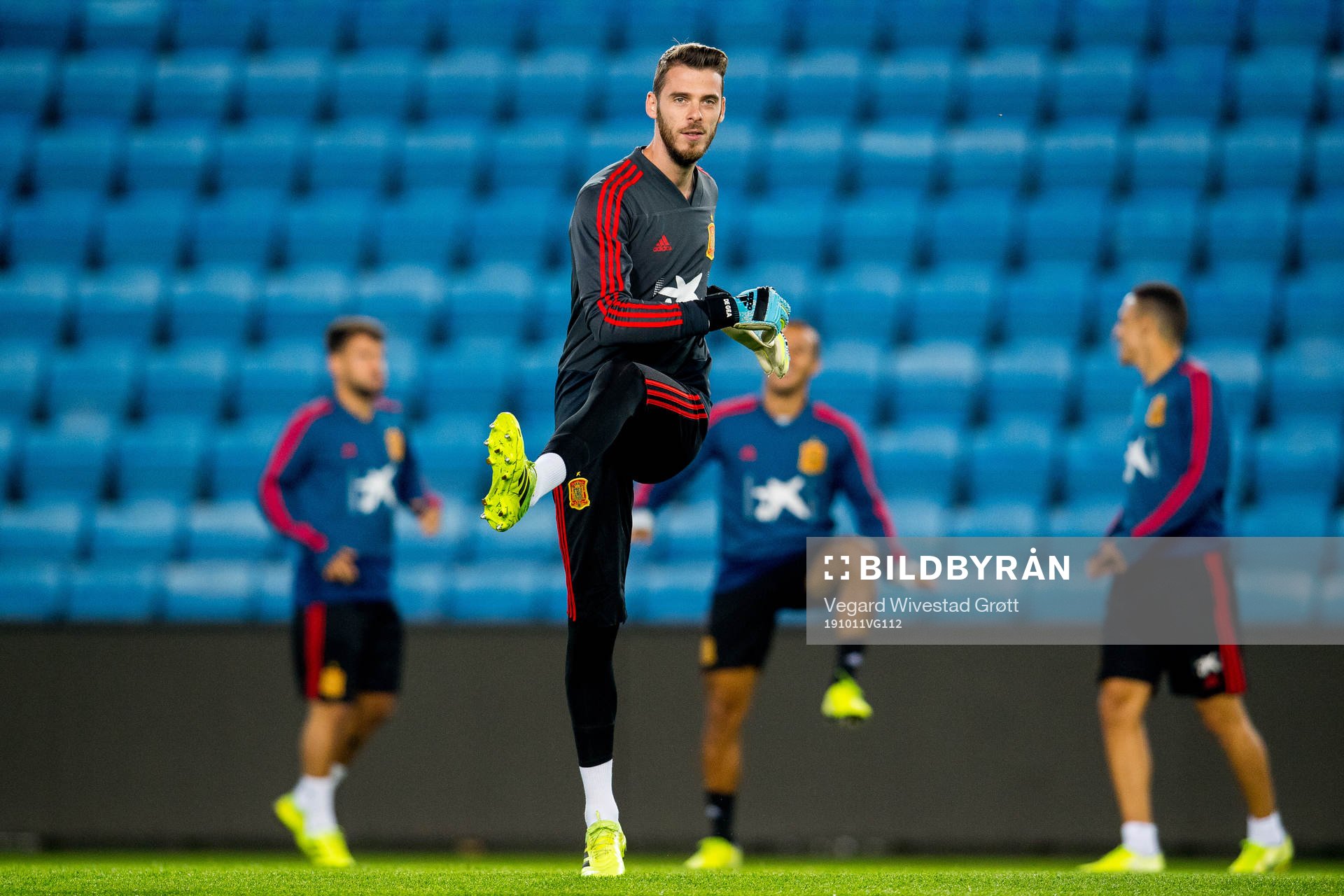 Goalkeeper David de Gea of Spain during a training session on October 11, 2019 in Oslo.