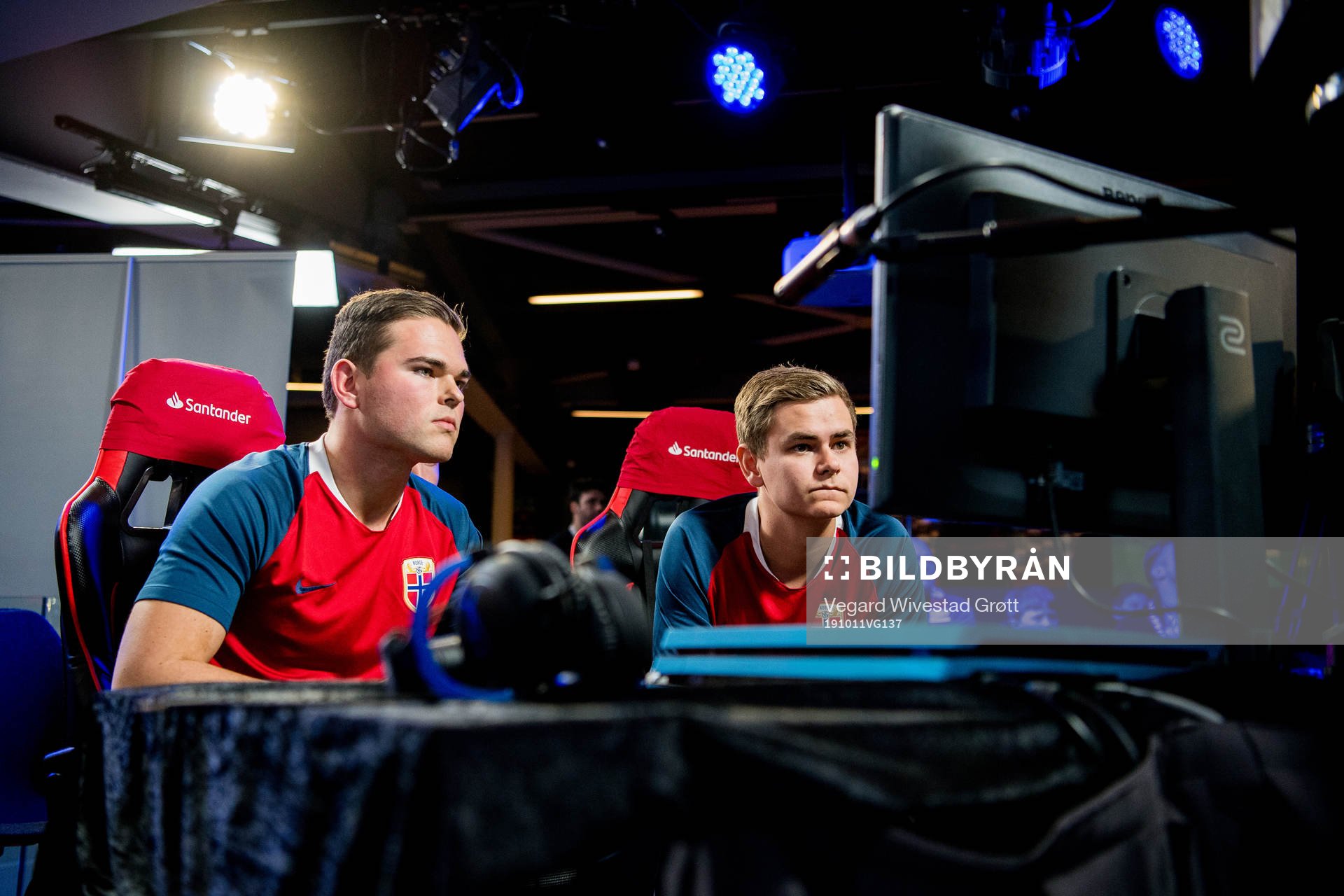 Andreas Bakken and Anders Rasmussen of Norway during the e-football friendly match between Norway and Spain on October 11, 2019 in Oslo.