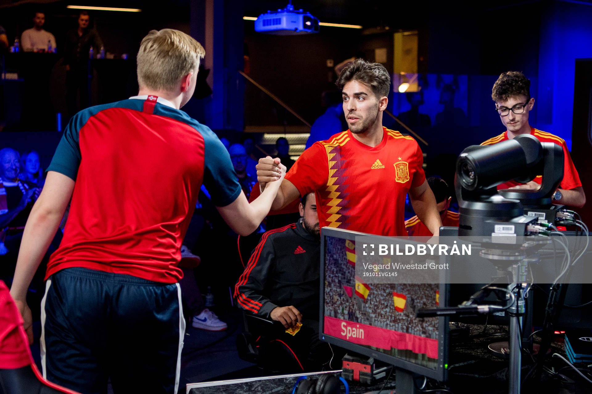 Magnus Myhrhaug Kristiansen of Norway shakes hands with a