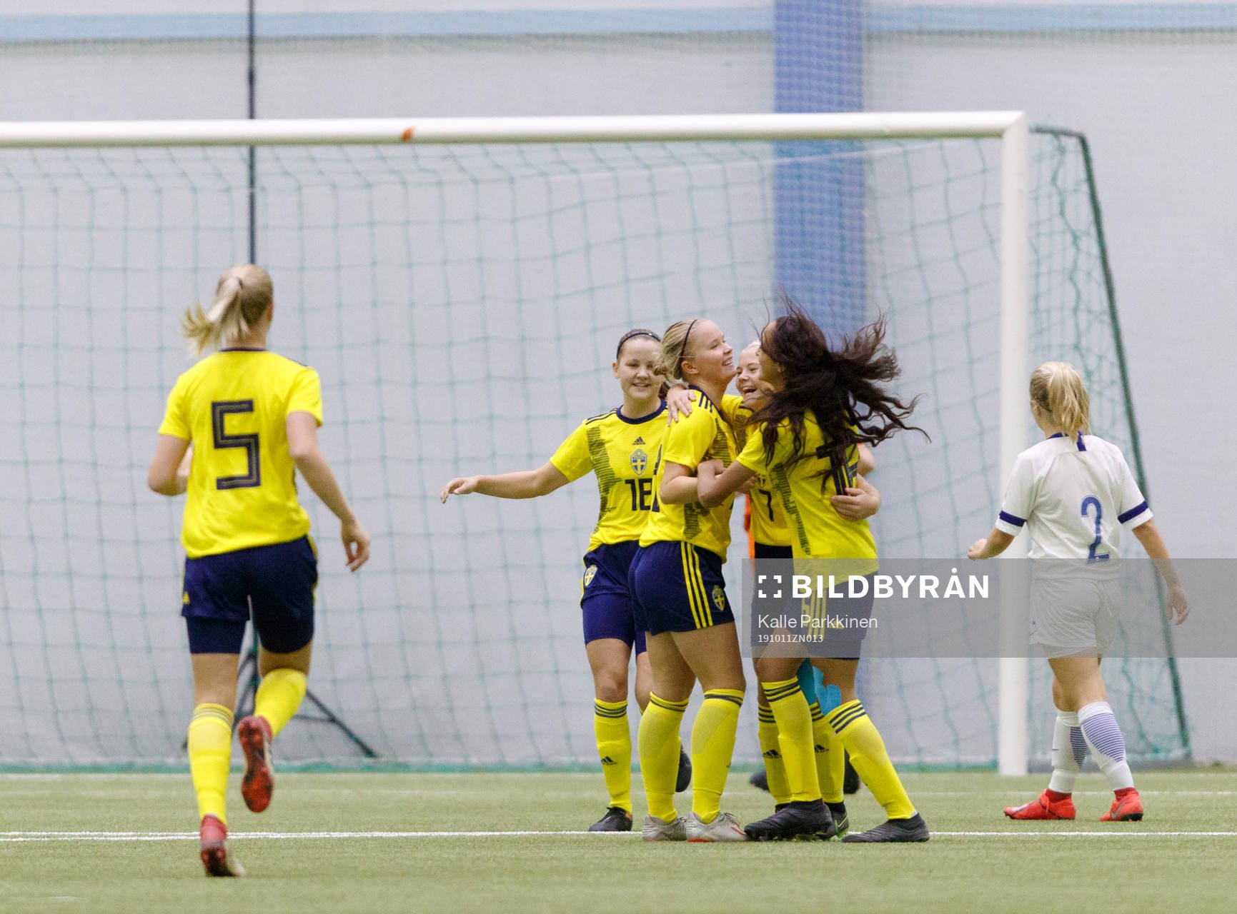 Team Sweden celebrating goal