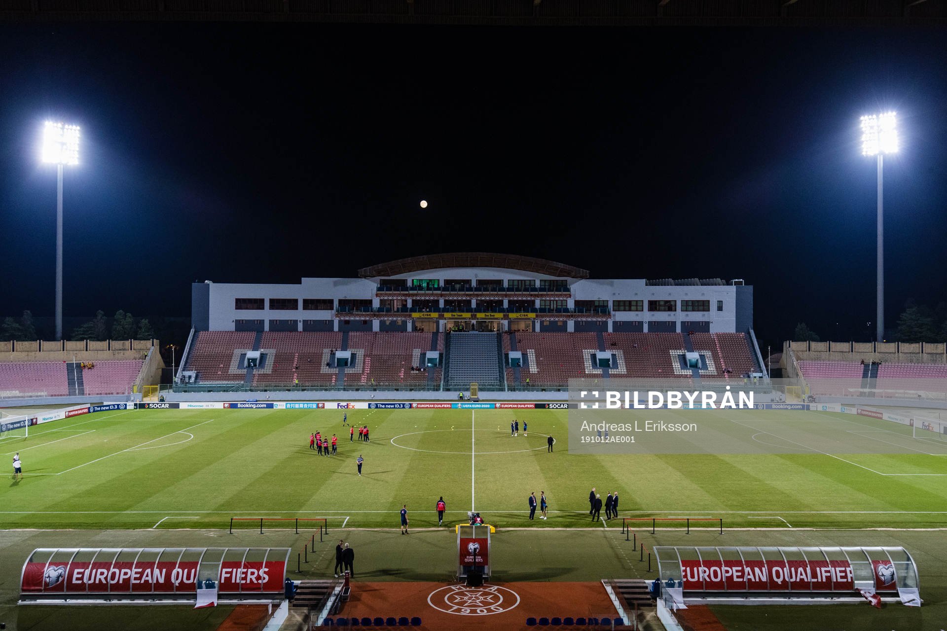 Players of Malta and Sweden inspects the pitch of Ta Qali