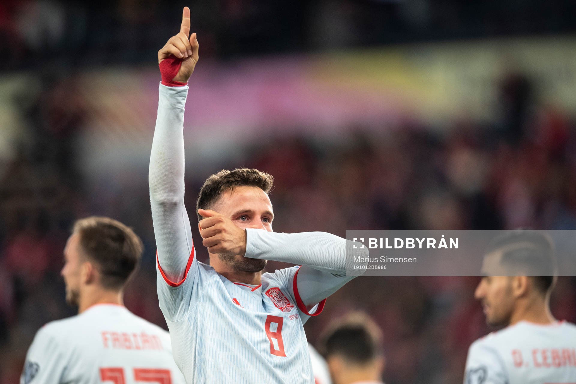 Saul Niguez of Spain celebrates after 0-1 during the UEFA Euro Qualifier football match between Norway and Spain on October 12, 2019 in Oslo.
