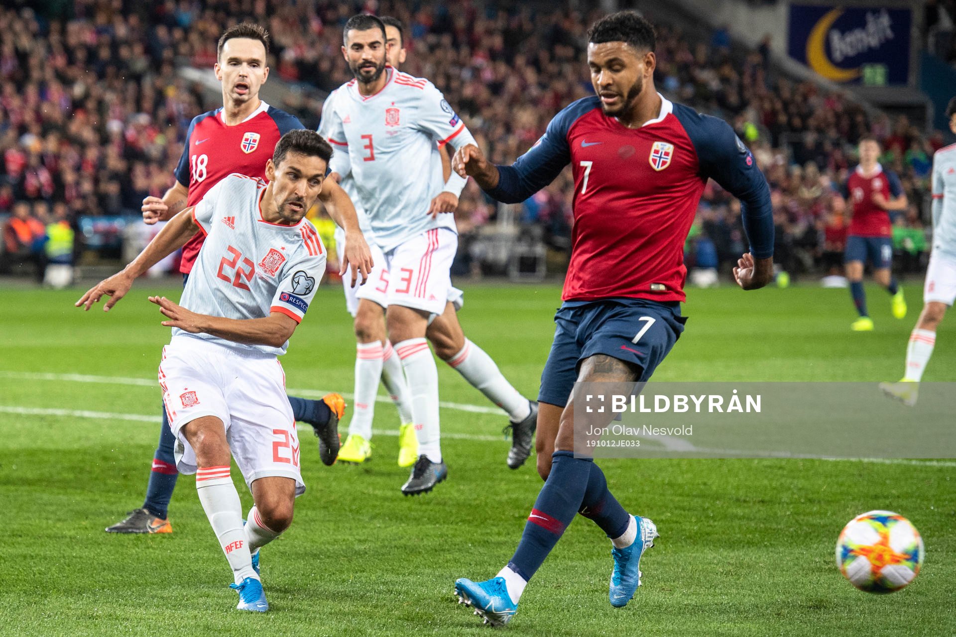 Jesus Navas of Spain and Joshua King of Norway