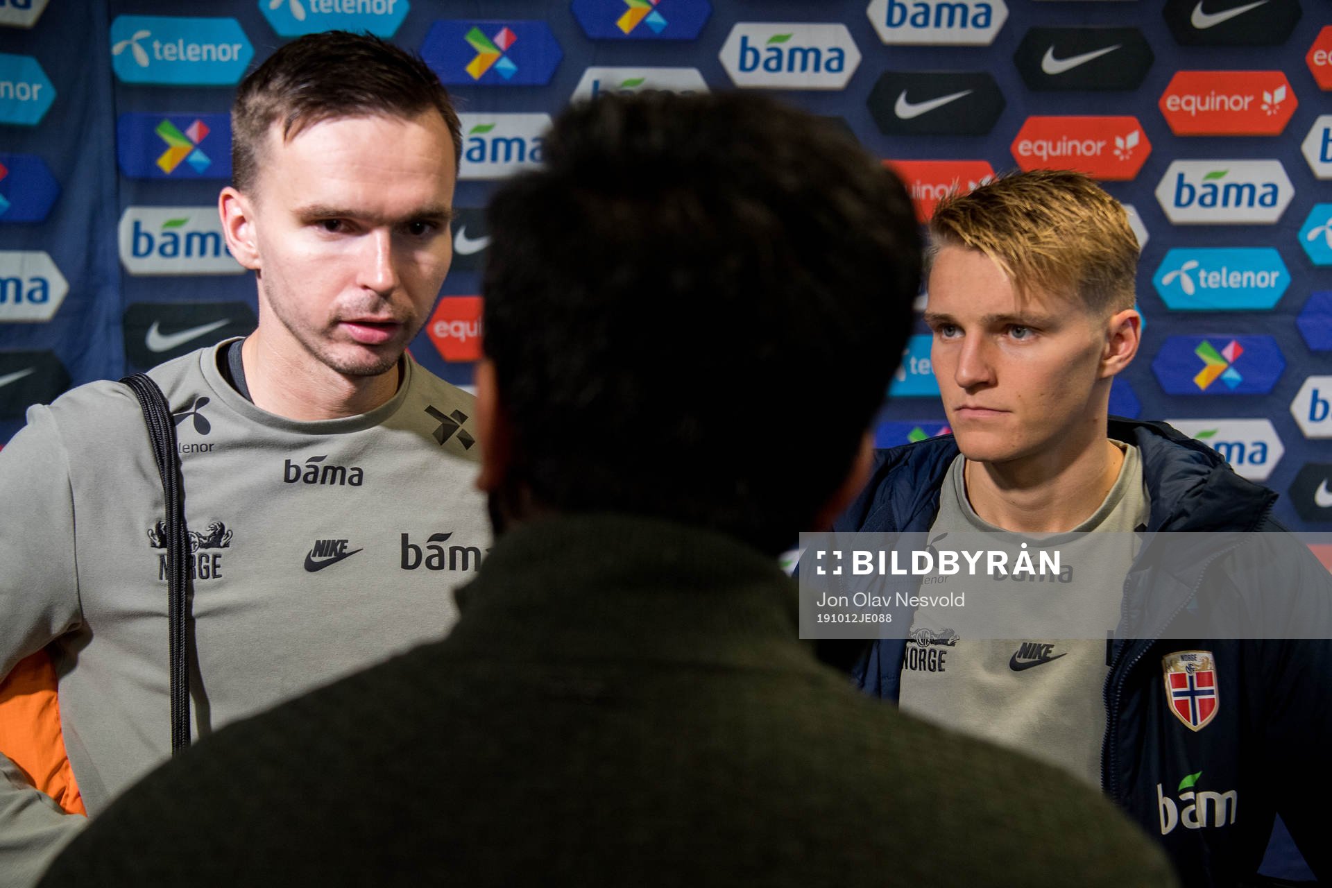 Ole Kristian Selnæs and Martin Ødegaard of Norway after the UEFA Euro Qualifier football match between Norway and Spain on October 12, 2019 in Oslo.