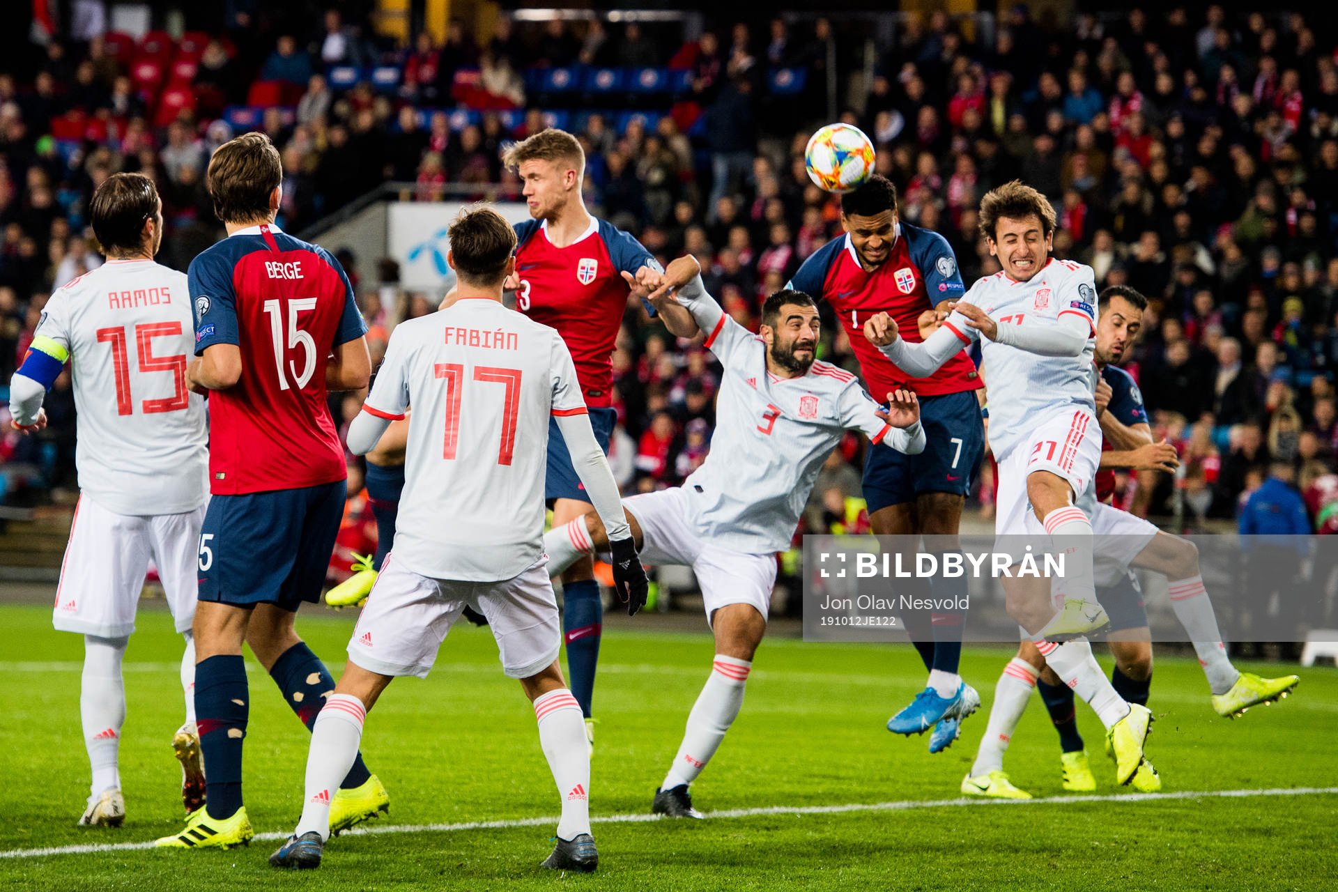 Kristoffer Ajer of Norway, Raul Albiol of Spain, Joshua