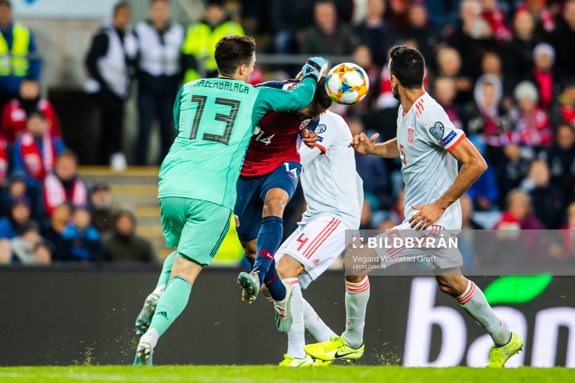 Omar Elabdellaoui of Norway and goalkeeper Kepa