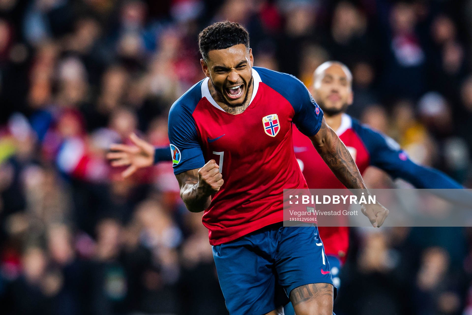 Joshua King of Norway celebrates