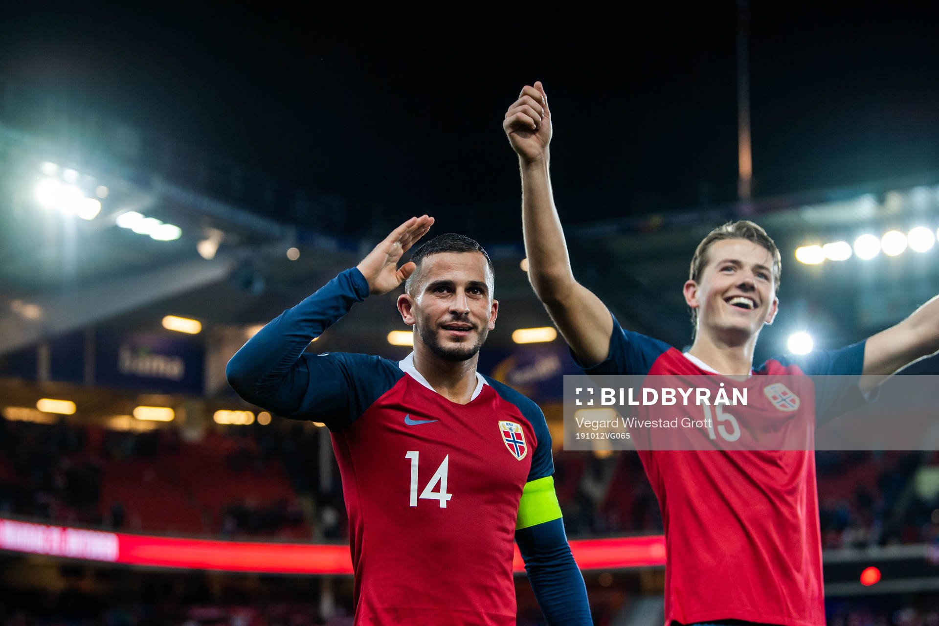 Omar Elabdellaoui and Sander Berge of Norway celebrates