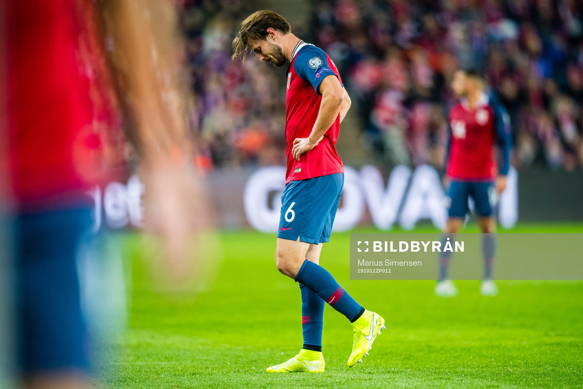 Håvard Nordtveit of Norway walks off with an injury
