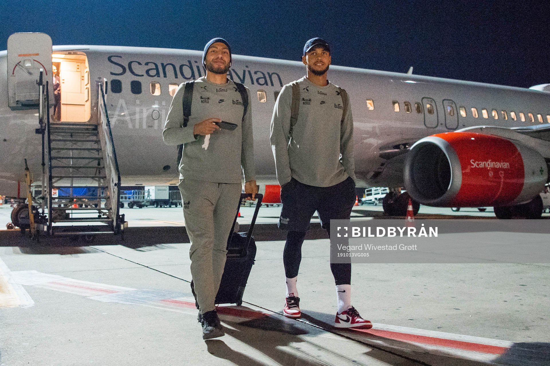 Haitam Aleesami and Joshua King of Norway arrive at Henri