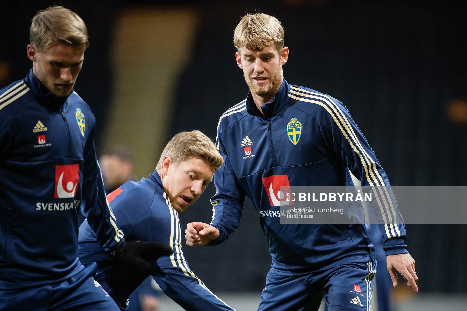 Alexander Fransson and Filip Helander of the Swedish national football team during a training session on October 14, 2019 in Stockholm.