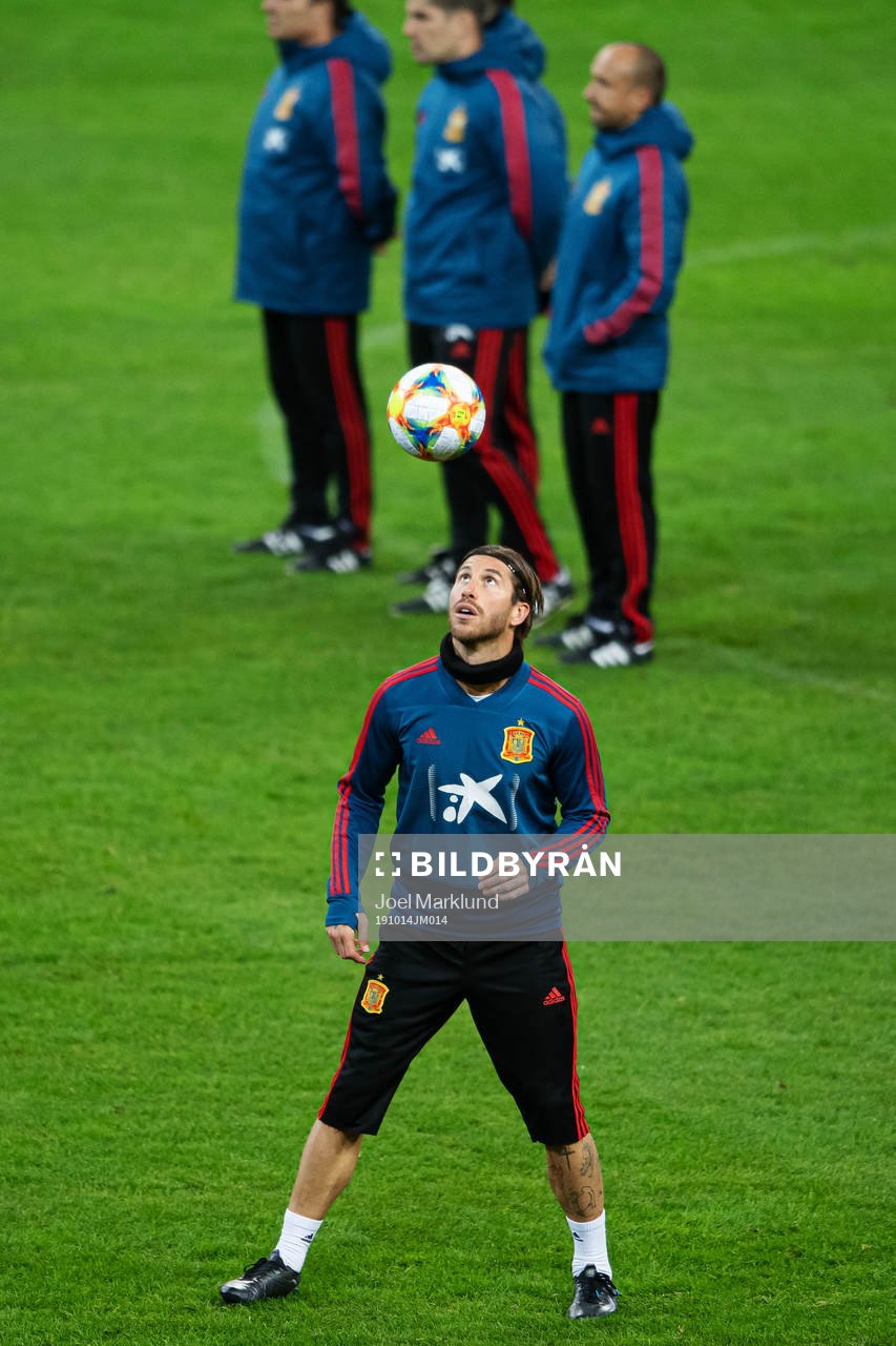 Sergio Ramos of the Spanish national football team during a training session on October 14, 2019 in Stockholm.