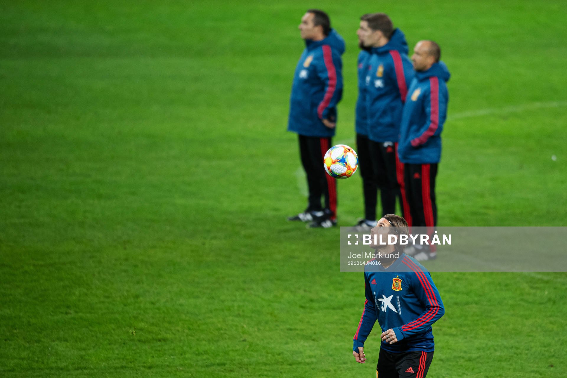 Sergio Ramos of the Spanish national football team during a training session on October 14, 2019 in Stockholm.