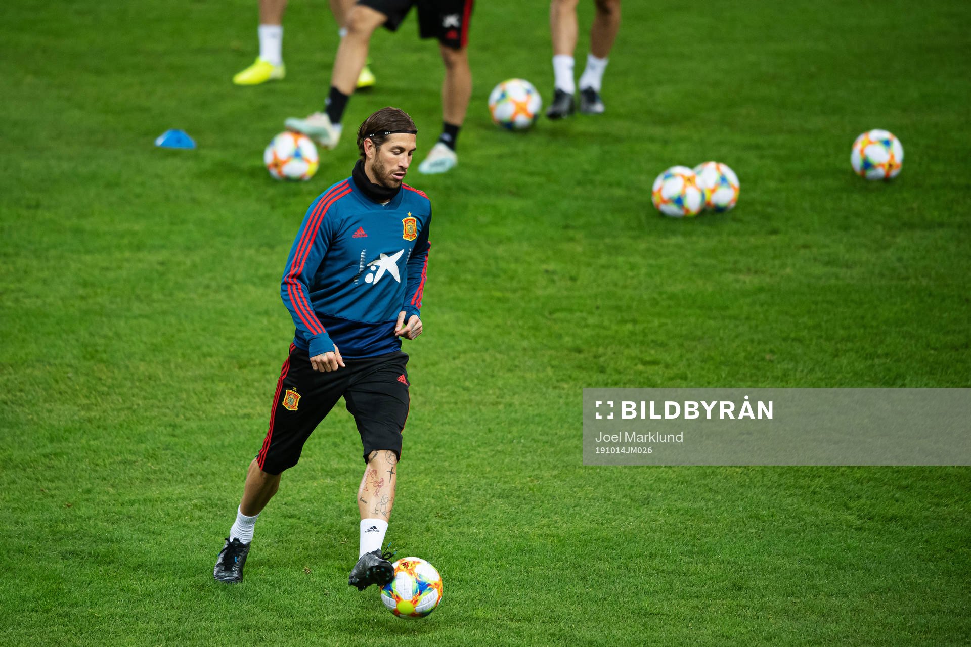 Sergio Ramos of the Spanish national football team during a training session on October 14, 2019 in Stockholm.