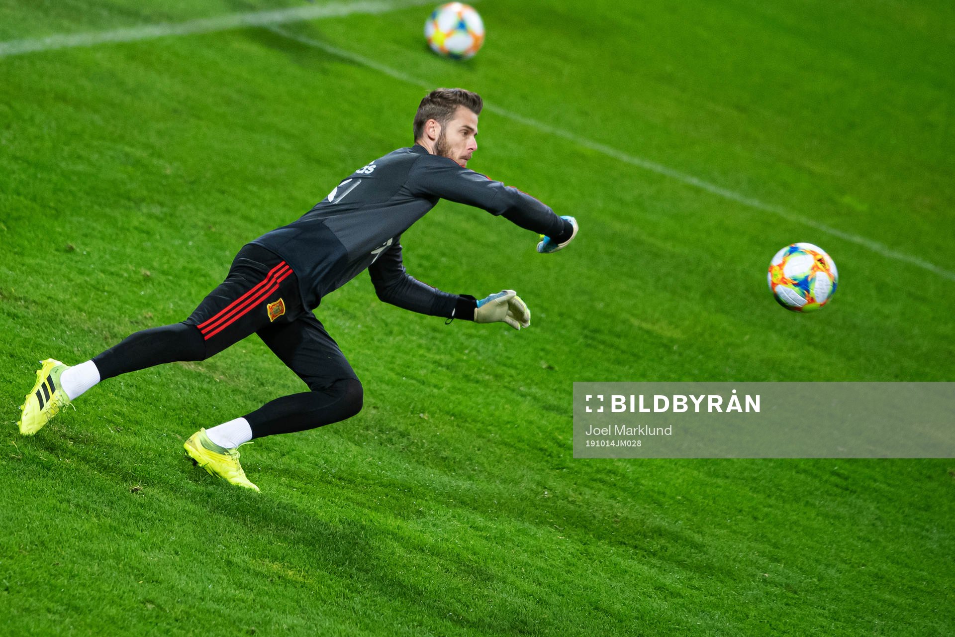 Goalkeeper David de Gea of the Spanish national football team during a training session on October 14, 2019 in Stockholm.