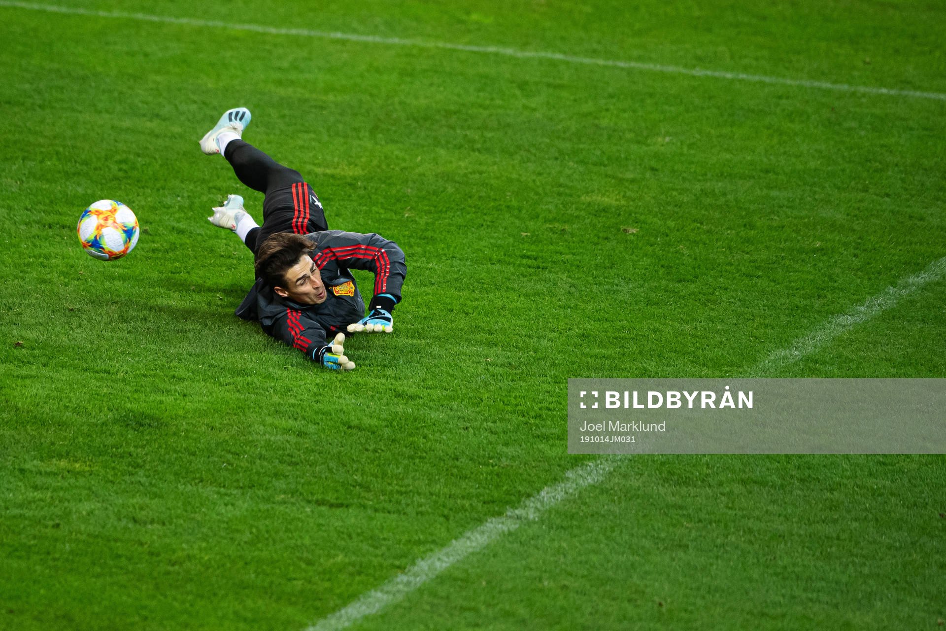 Goalkeeper Kepa Arrizabalaga of the Spanish national football team during a training session on October 14, 2019 in Stockholm.