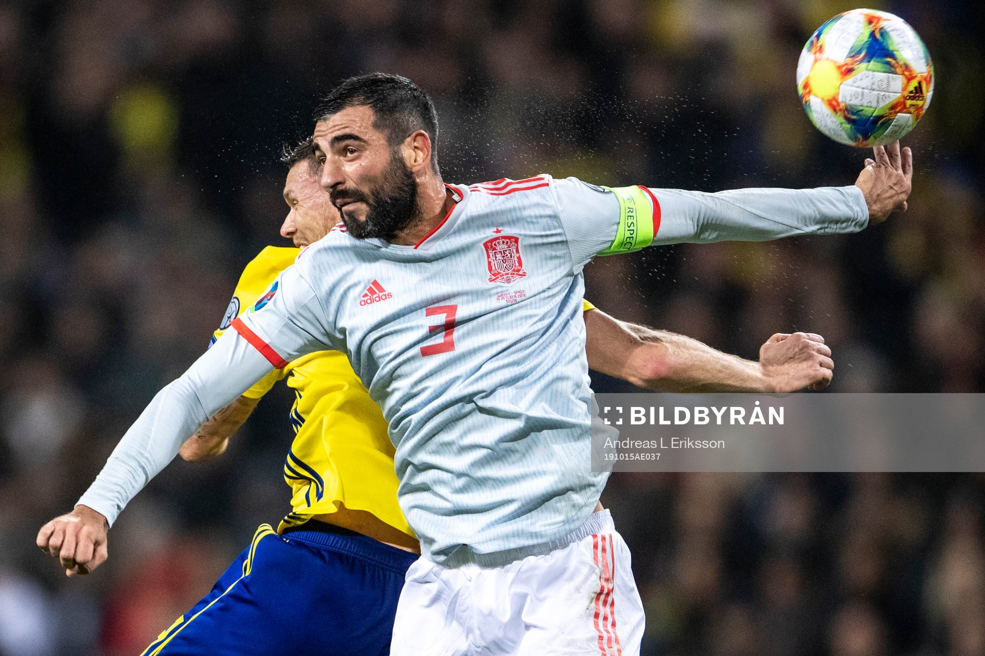 Marcus Berg of Sweden and Raul Albiol of Spain