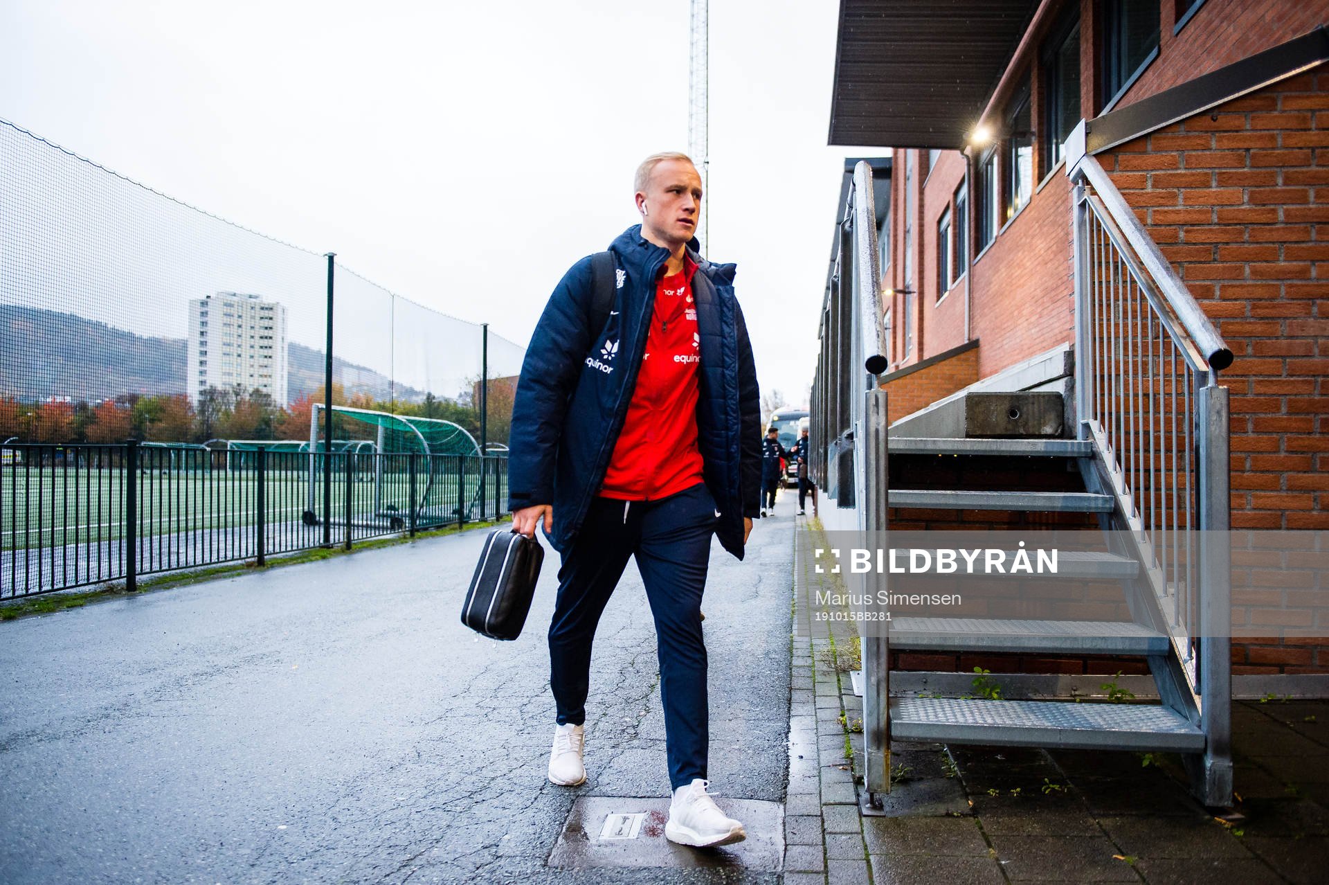 Julian Faye Lund of Norway arrives ahead of the UEFA European Under-21 Qualifier football match between Norway and Netherlands on October 15, 2019 in Drammen.